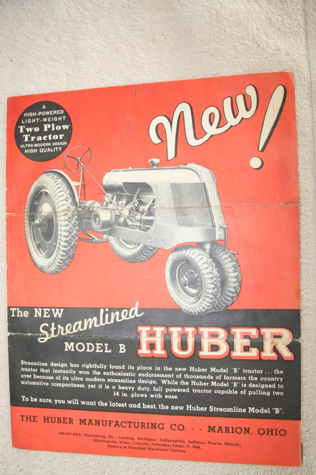 HUBER MODLE B TRACTOR 1937