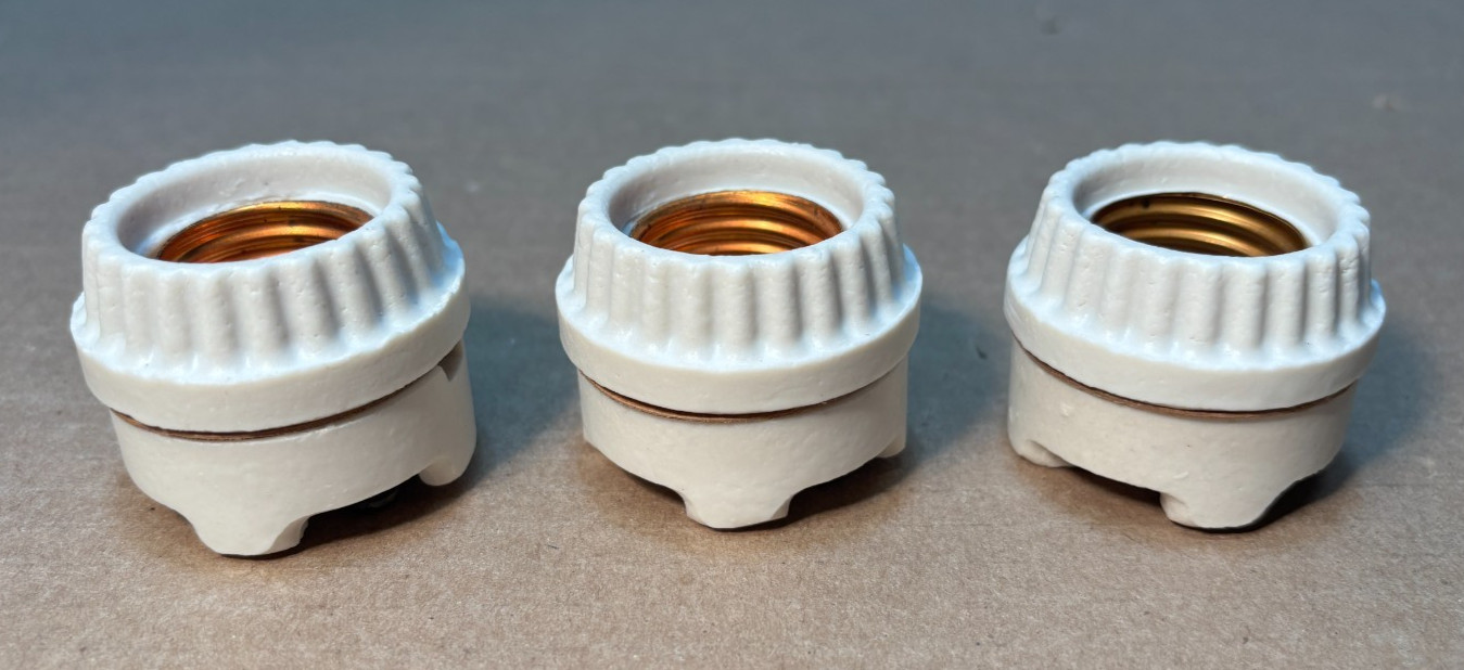 Light Socket E26 Medium Base Ceramic Ring Three Lot Set Vtg Part #N48