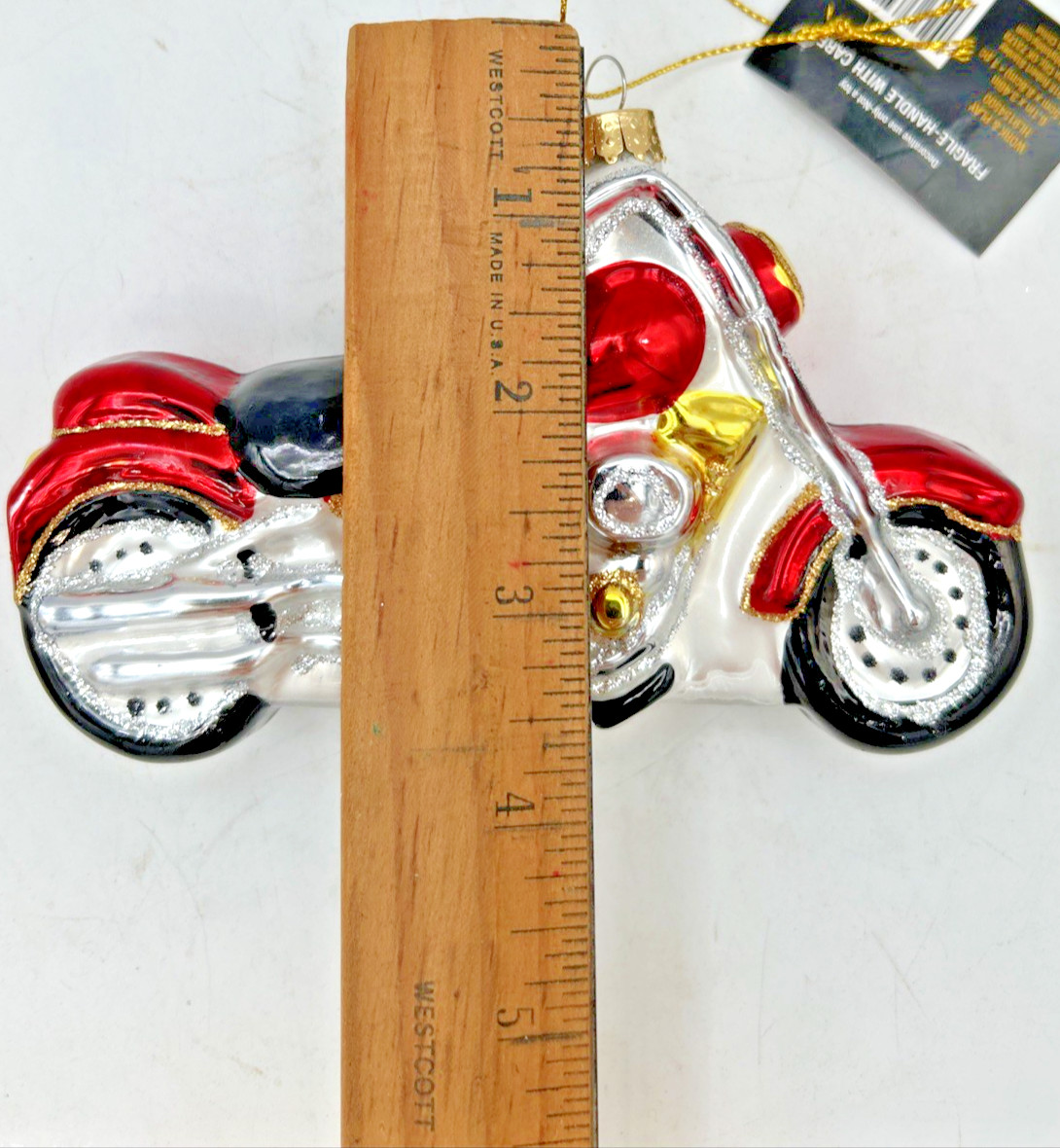 Robert Stanley Red Classic Motorcycle Mercury Glass Christmas Ornament HD type