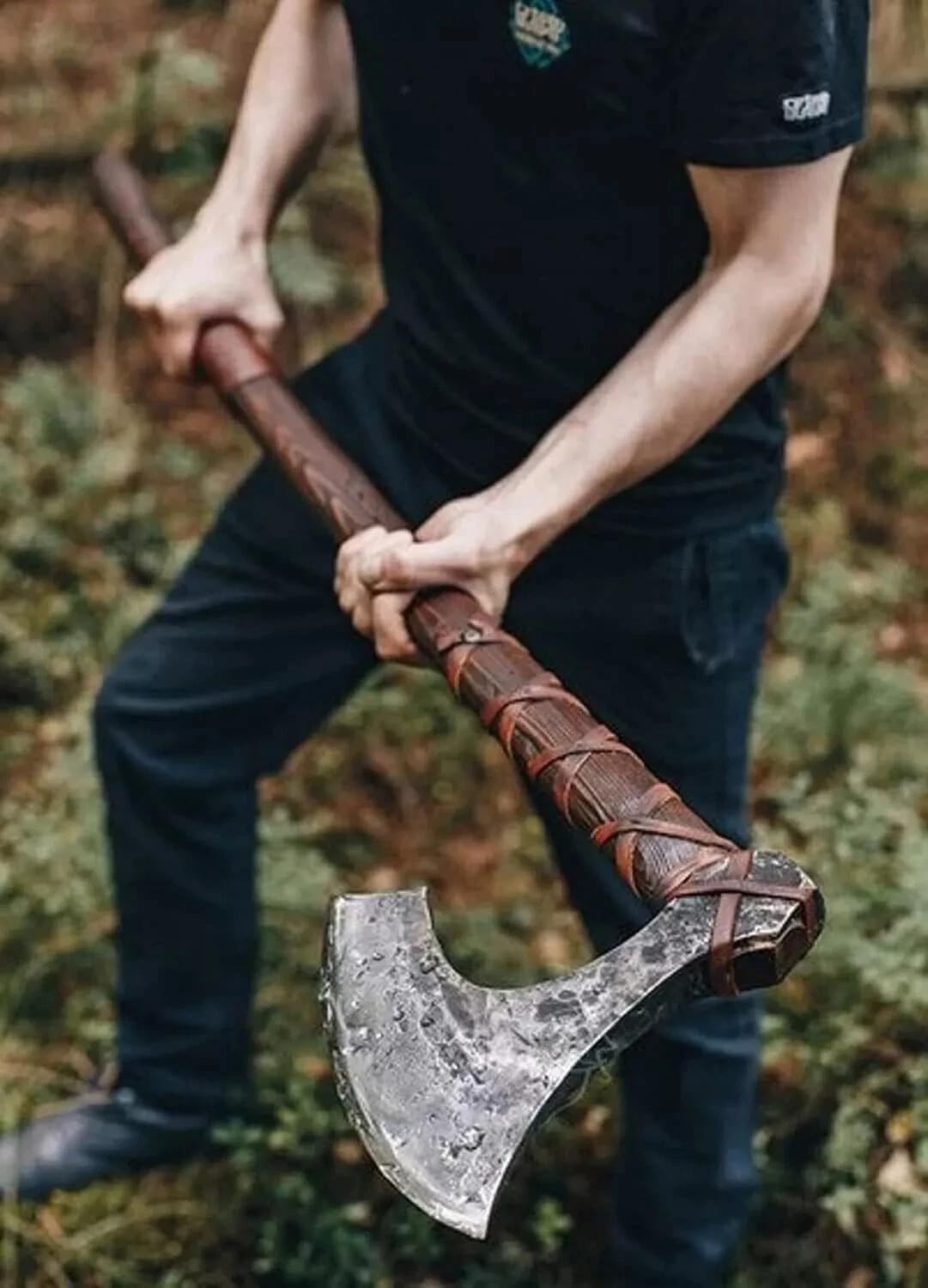 Forged Viking Forest Hunting Axe, Carbon Steel Blade Ashwood Leather Wrapped Han