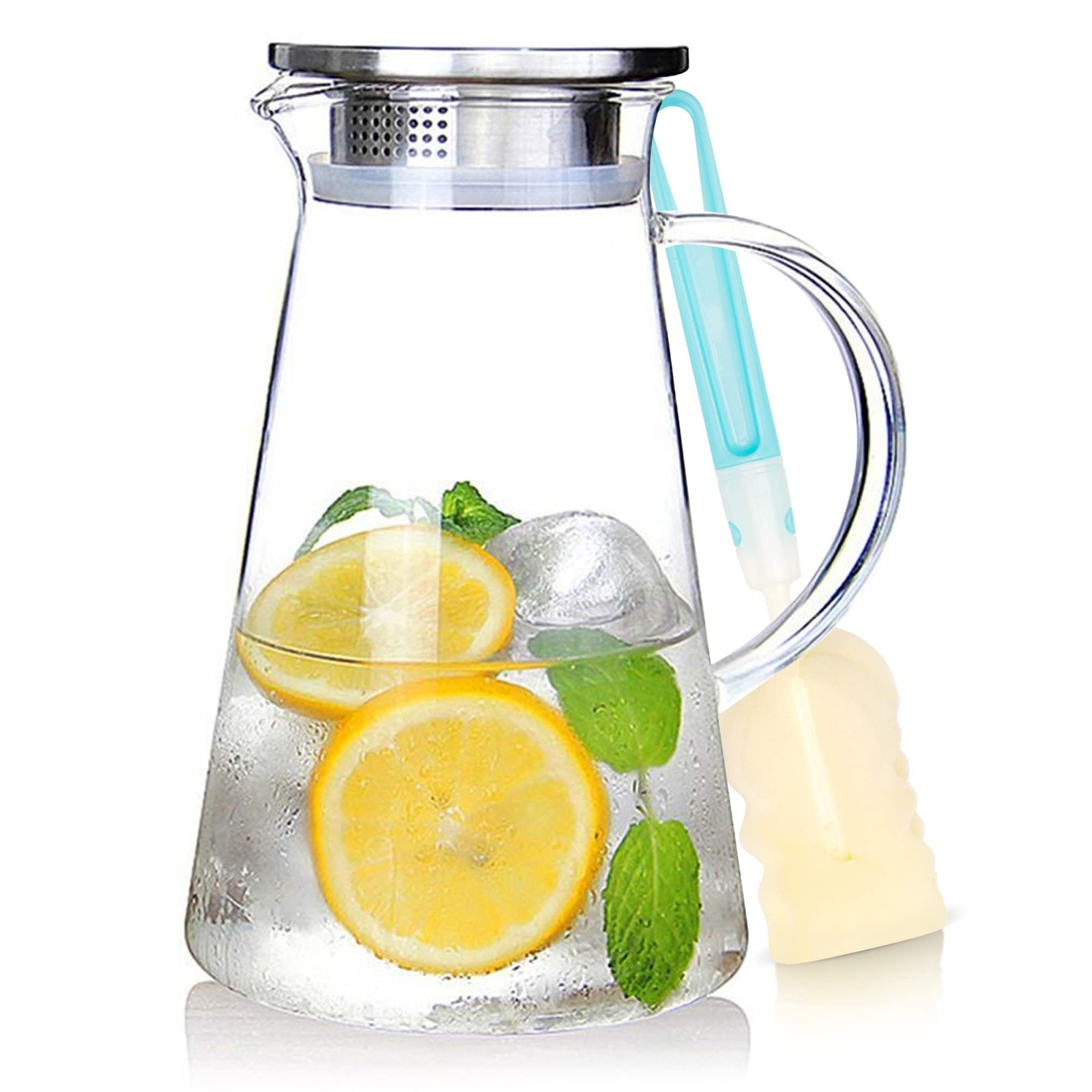 SUSTEAS 2.0 Liter 68oz Glass Pitcher with Lid, Easy Clean 68 Ounces, Clear
