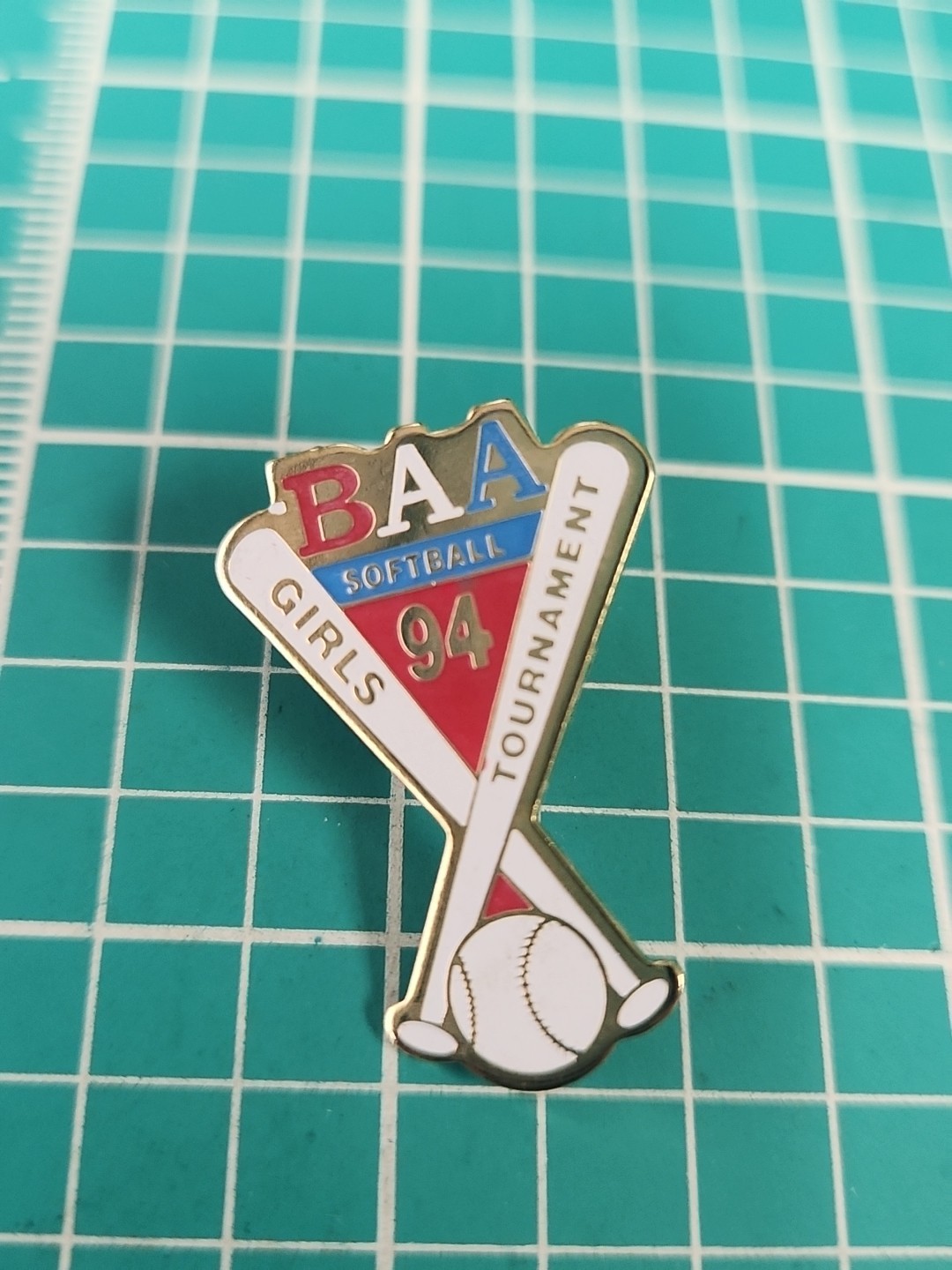 Vtg 1994 BAA Girls Softball Tournament Gold Tone Lapel Pin