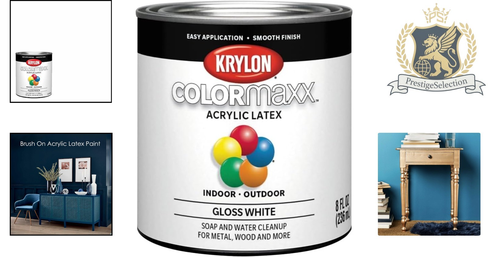 COLORmaxx Gloss White Paint & Primer – Acrylic Latex, 1/2 Pt for Indoor/Outdoor
