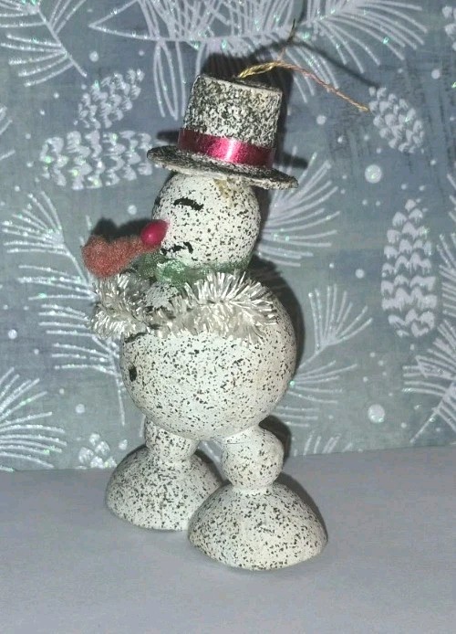 Vintage Putz Mica Christmas Snowman Figure JAPAN 3.5″