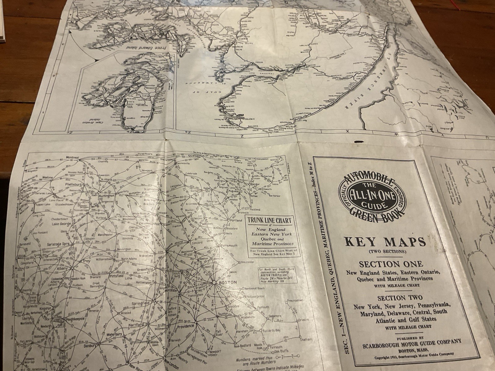 1933 Map Automobile All In One Guide Green Book New England Canada Gulf State
