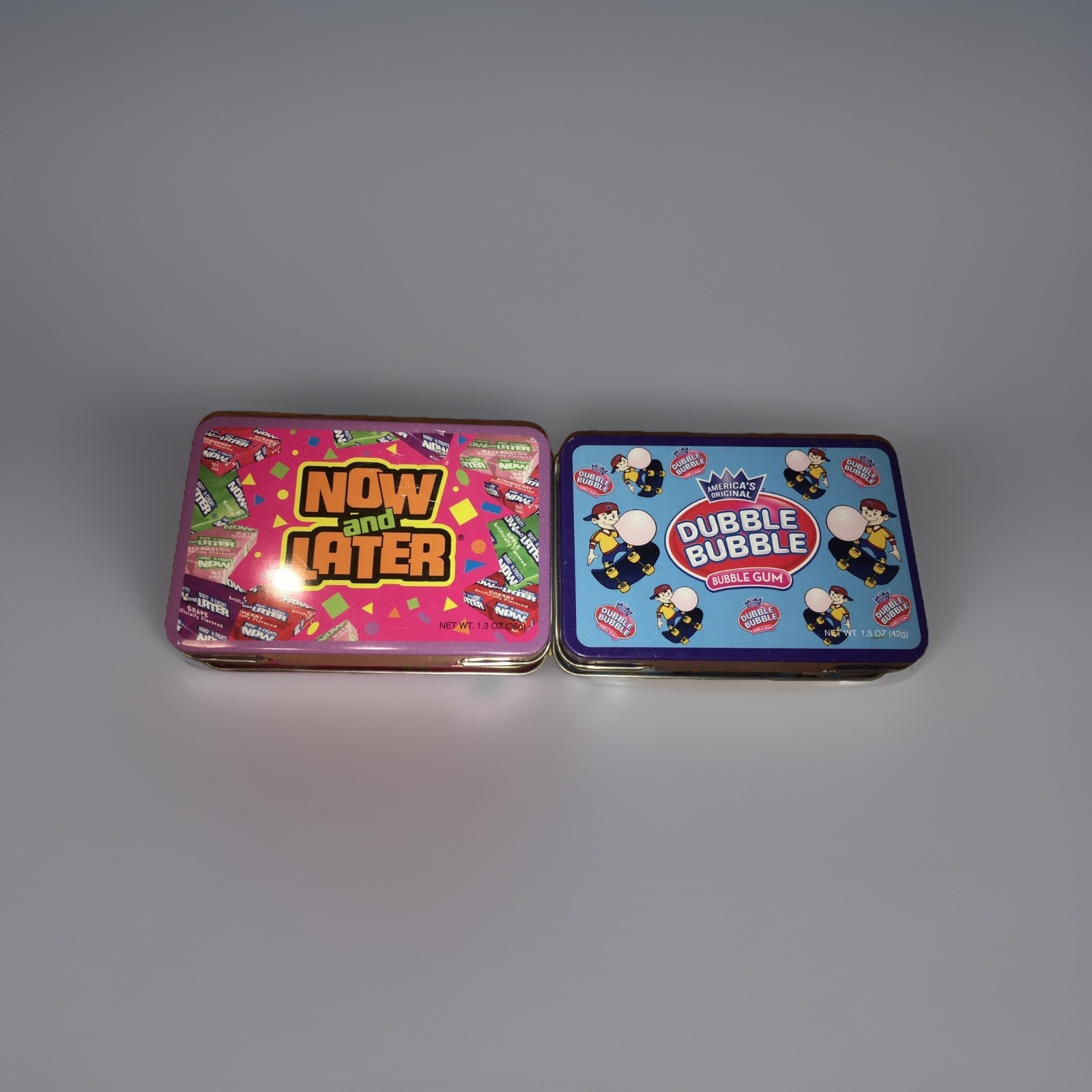 2008 MINI LUNCHBOXES CANDY TINS empty container NOW & LATER & DUBBLE BUBBLE 5.5”