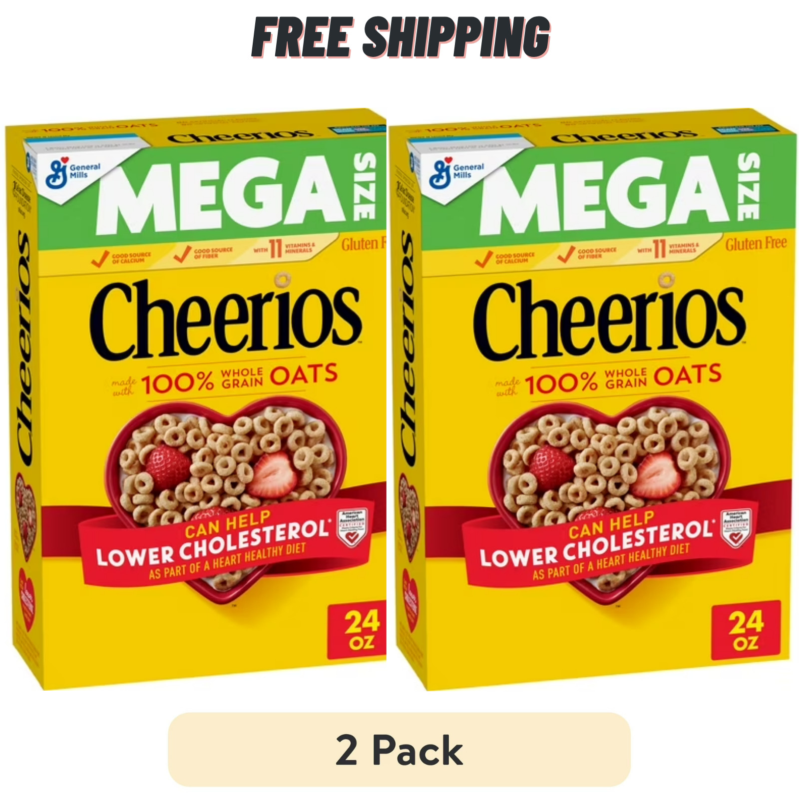 Cheerios Cereal – Mega Size 24 oz Boxes – Heart Healthy – Gluten Free (2 pack)