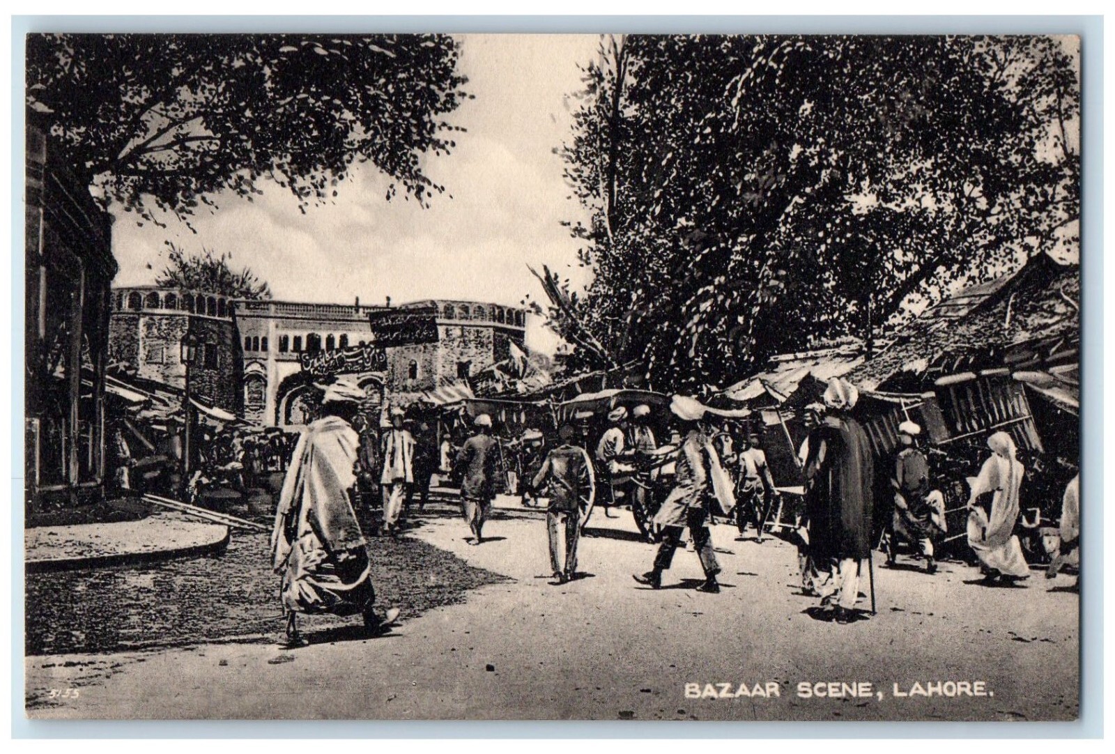 c1910’s Bazaar Scene Horse Carriage Lahore India Unposted Antique Postcard