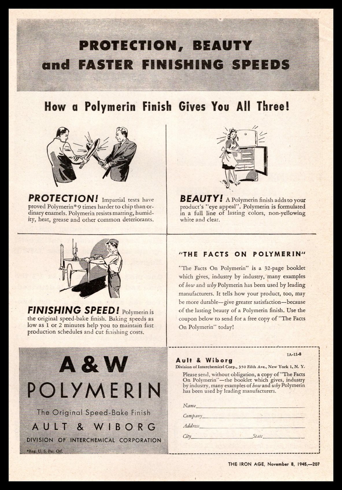 1945 Ault & Wiborg New York Polymerin Finish Interchemical Corporation Print Ad