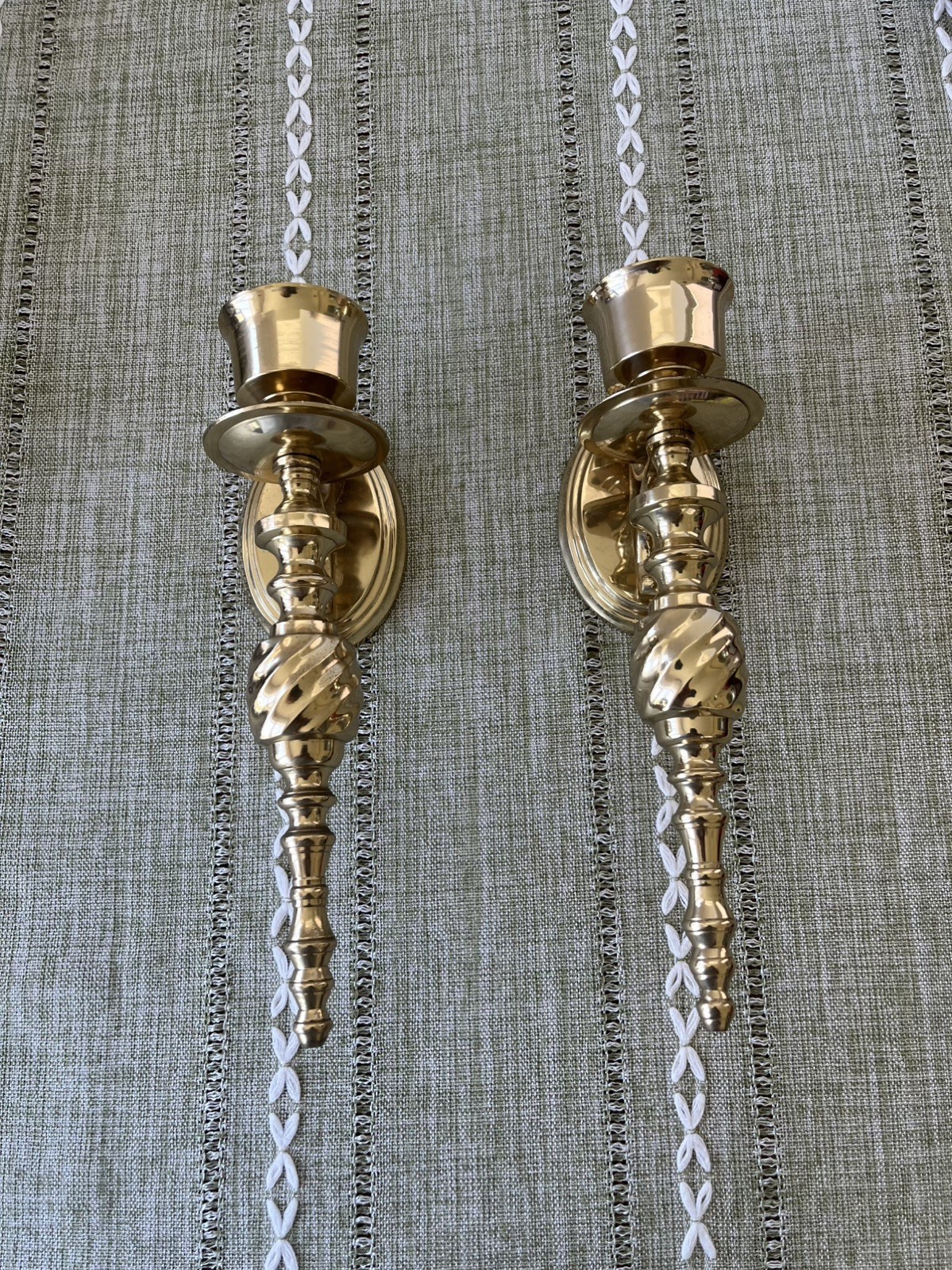 VTG SET OF 2 SOLID BRASS WALL SCONCE CANDLE HOLDERS TWIST 10″