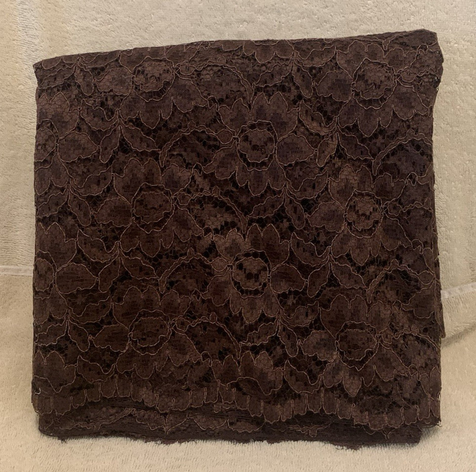 4.78 Yards Brown Floral Lace Polyester Blend Fabric 44″ wide & 172″ long – NEW