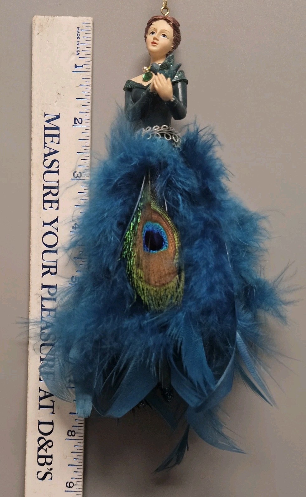 7″ Tall Women In Peacock Blue Dress With Bird In Hands Christmas Ornament