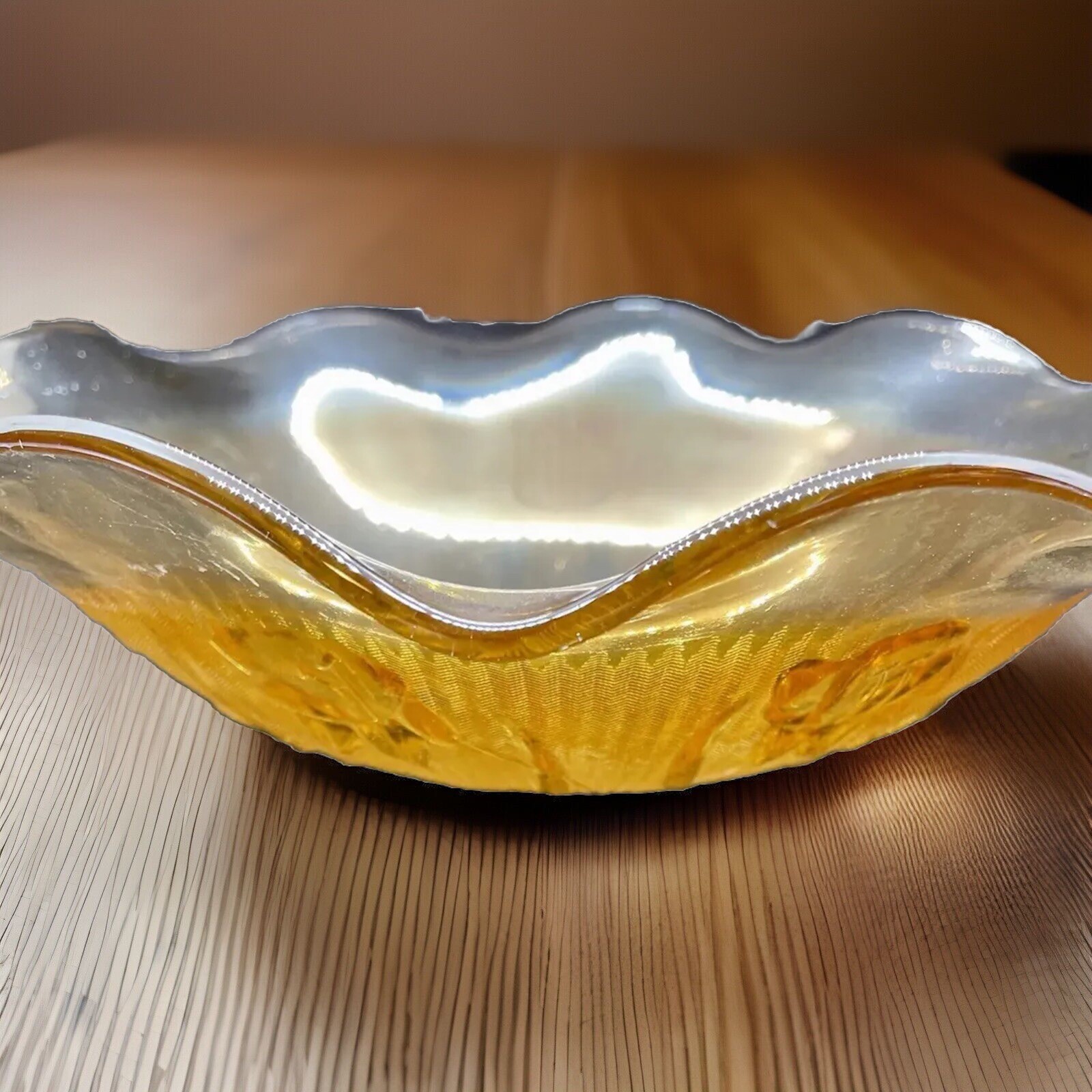 Vintage Depression Glass Jeannette Floragold Ruffled Fruit Bowl
