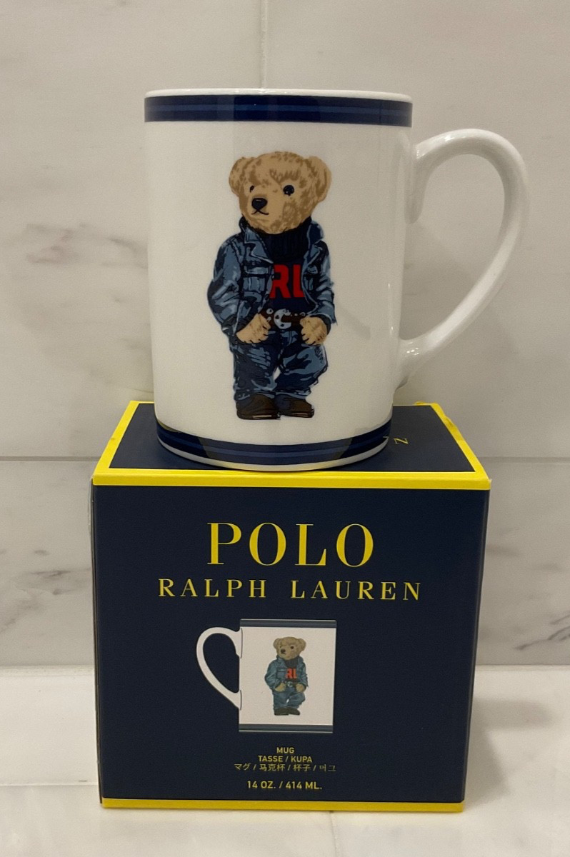 NEW Polo Ralph Lauren 14oz DENIM RL SWEATER BEAR Porcelain Coffee Tea Mug