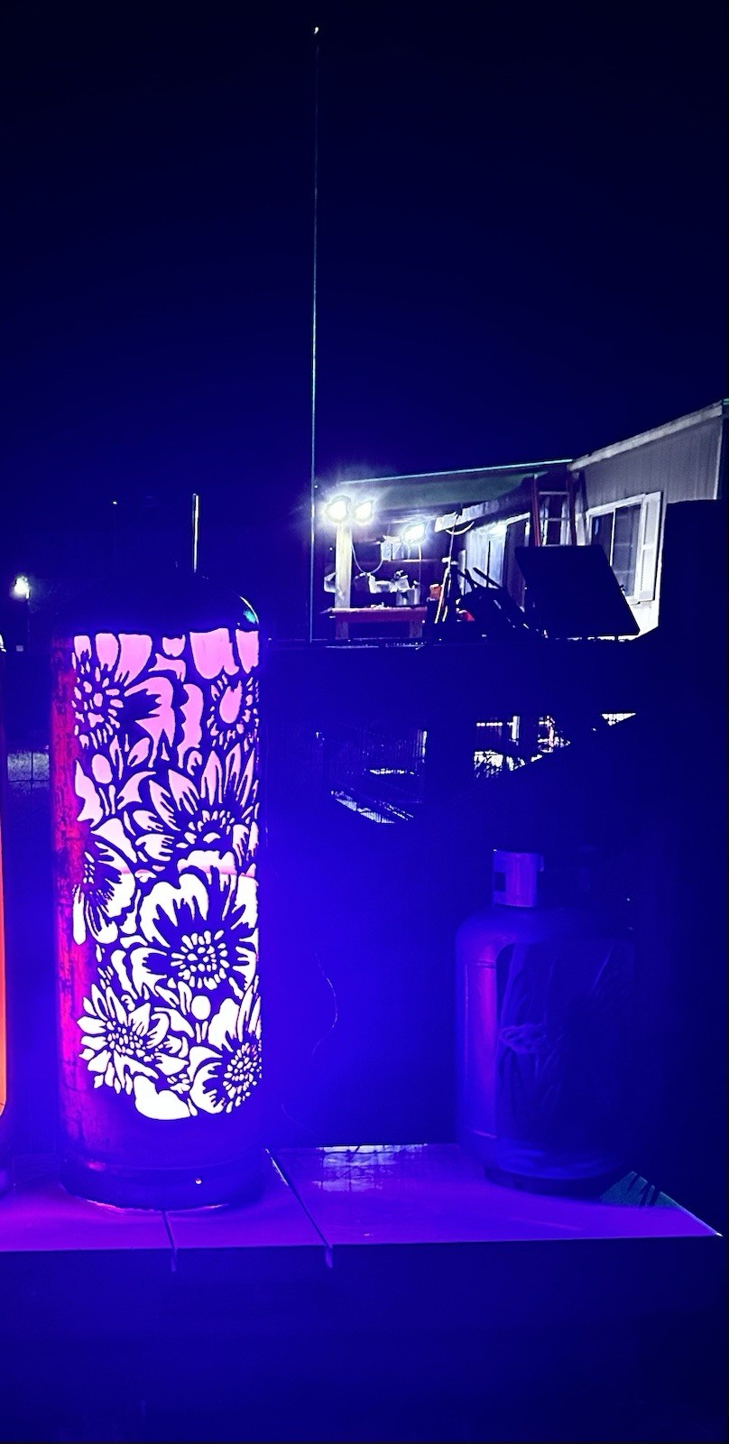 Yard art flower themed lantern made from a 30 gal propane tank
