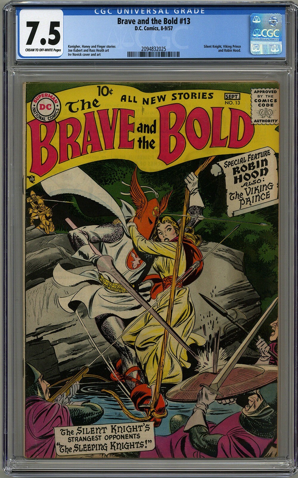 BRAVE AND THE BOLD #13 CGC 7.5 CREAM TO OFF-WHITE PAGES DC COMICS 1957