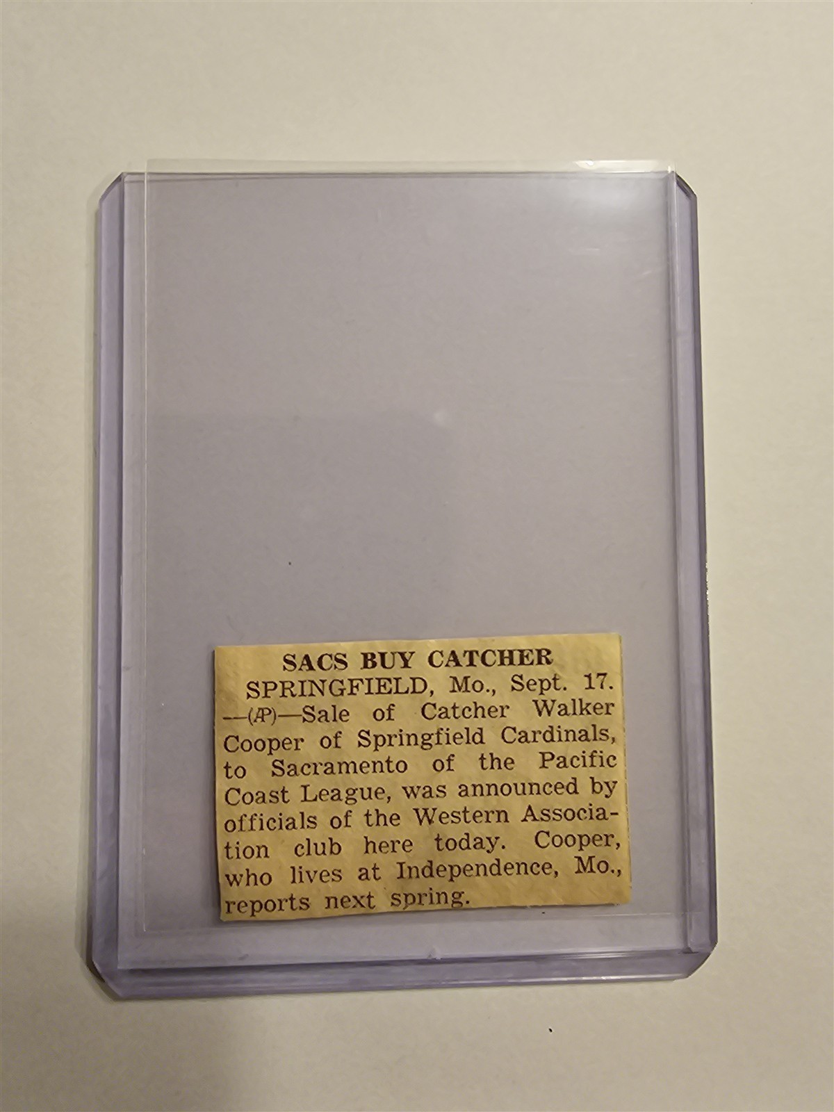Walker Cooper Springfield Cardinals Sacramento Solons 1936 Baseball Article