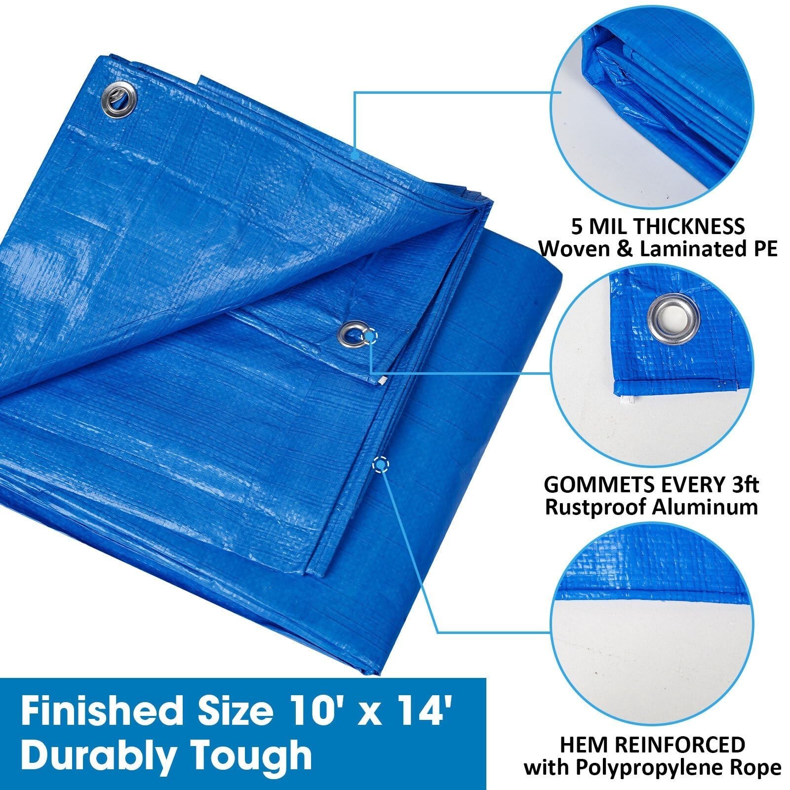 Double-Sided Waterproof Poly Tarp 10×14 Feet 5mil Thick Polyethylene Tarps, P…