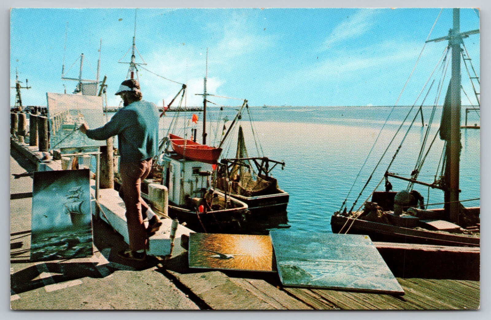 Artist at Work. Provincetown Fish Pier. Cape Cod, Massachusetts Postcard