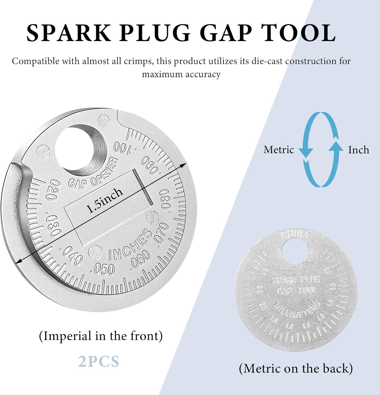 2PCS Spark Plug Measuring Tool, Wire Spark Plug Gap Gauge Scaled from 0.020 to 0