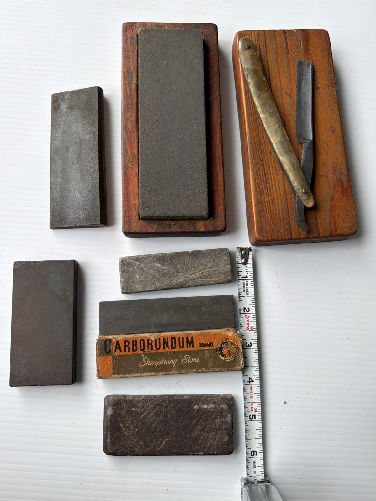Vintage Sharpening Stone Lot Norton & Belgian Sharpening Stone & Straight Razor