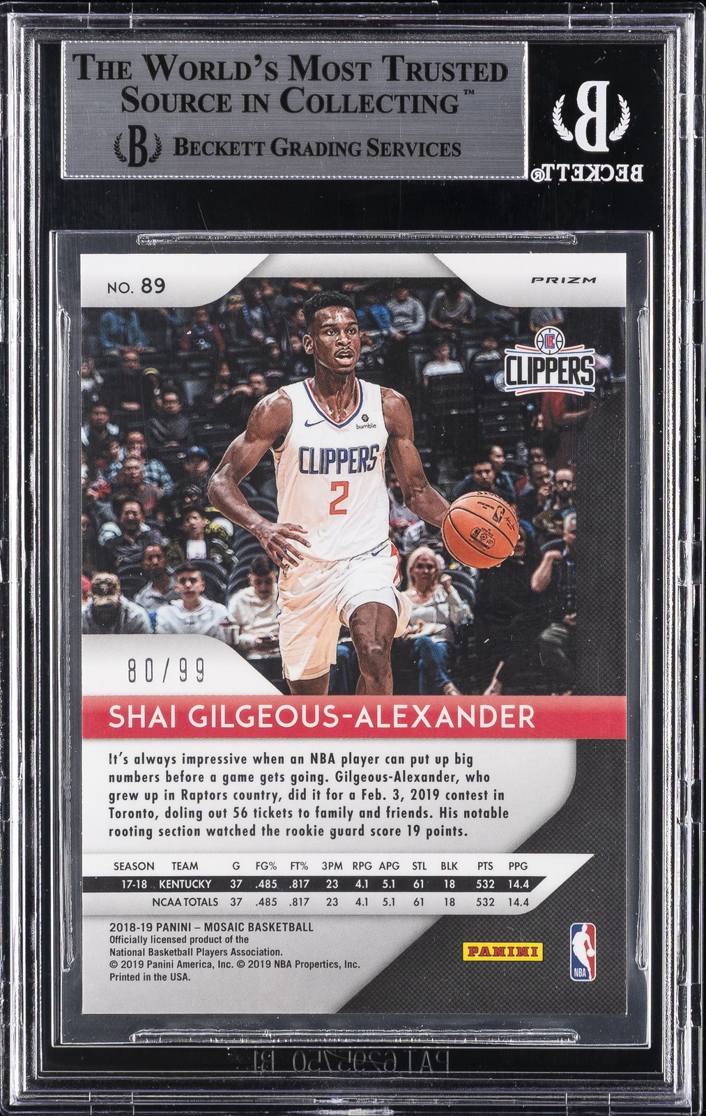 2018-19 PANINI PRIZM MOSAIC ORANGE #89 80/99 SHAI GILGEOUS-ALEXANDER BGS 9