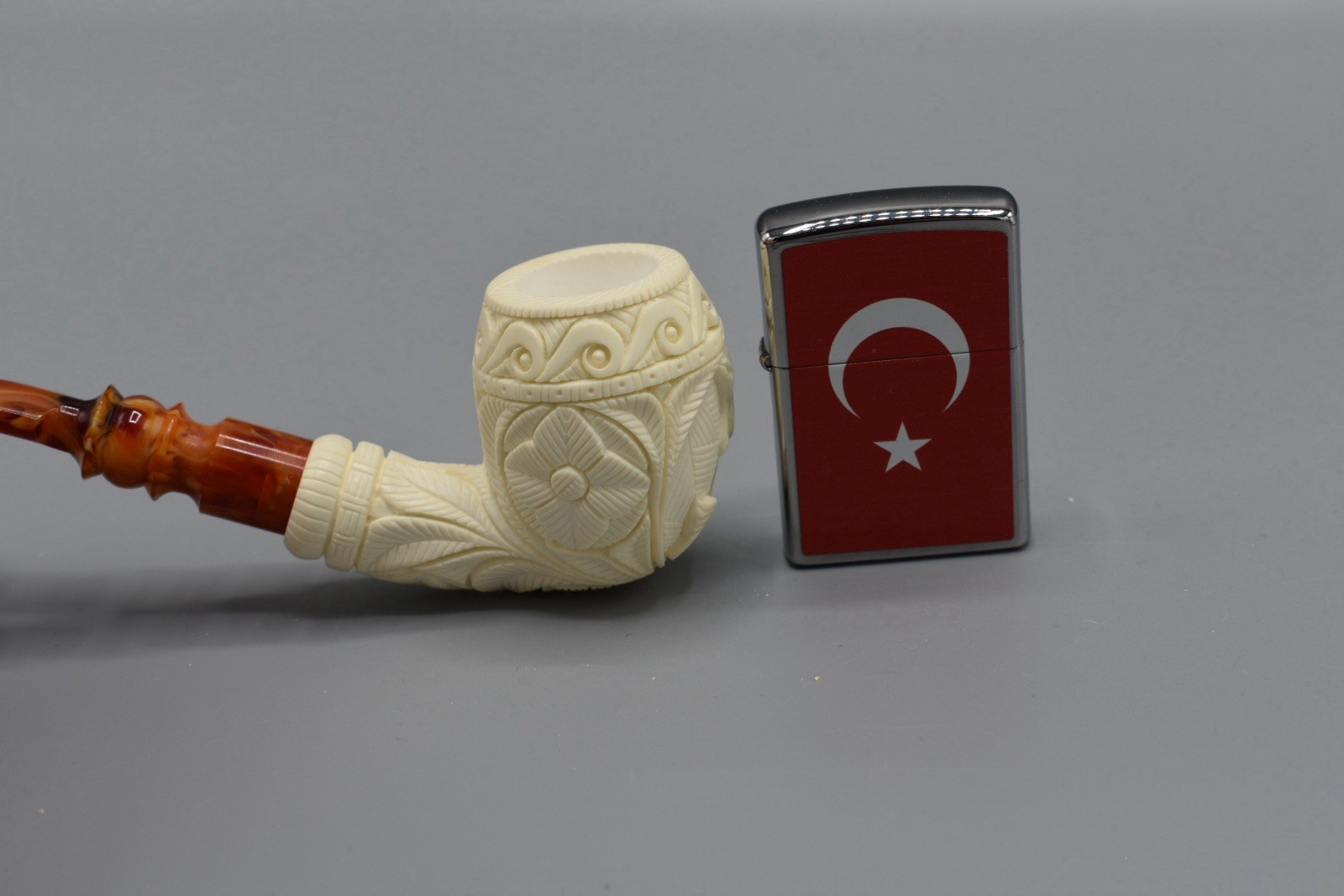 Dolphin Embossed Ornate Bent Pipe By EGE block Meerschaum New Case#227