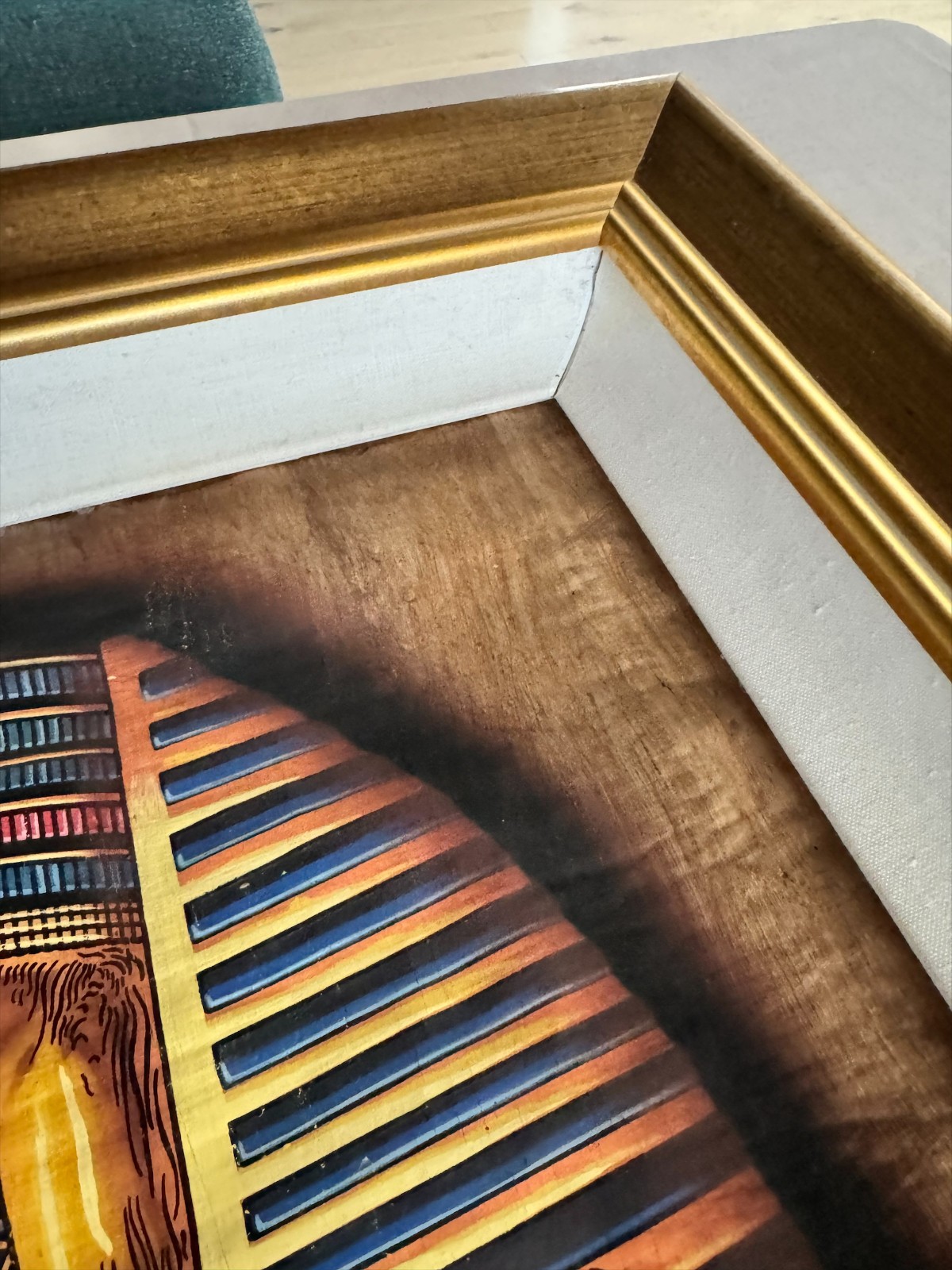 Unique Signed MRF Egyptian Papyrus Painting Tutankhamun Golden Mask Framed 24×28