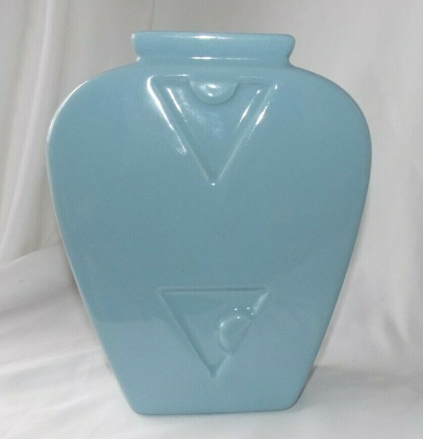 Blue Haeger Vase Art Deco Style Ceramic 1989 Contemporary Urban Decor 8.5″ Vtg.