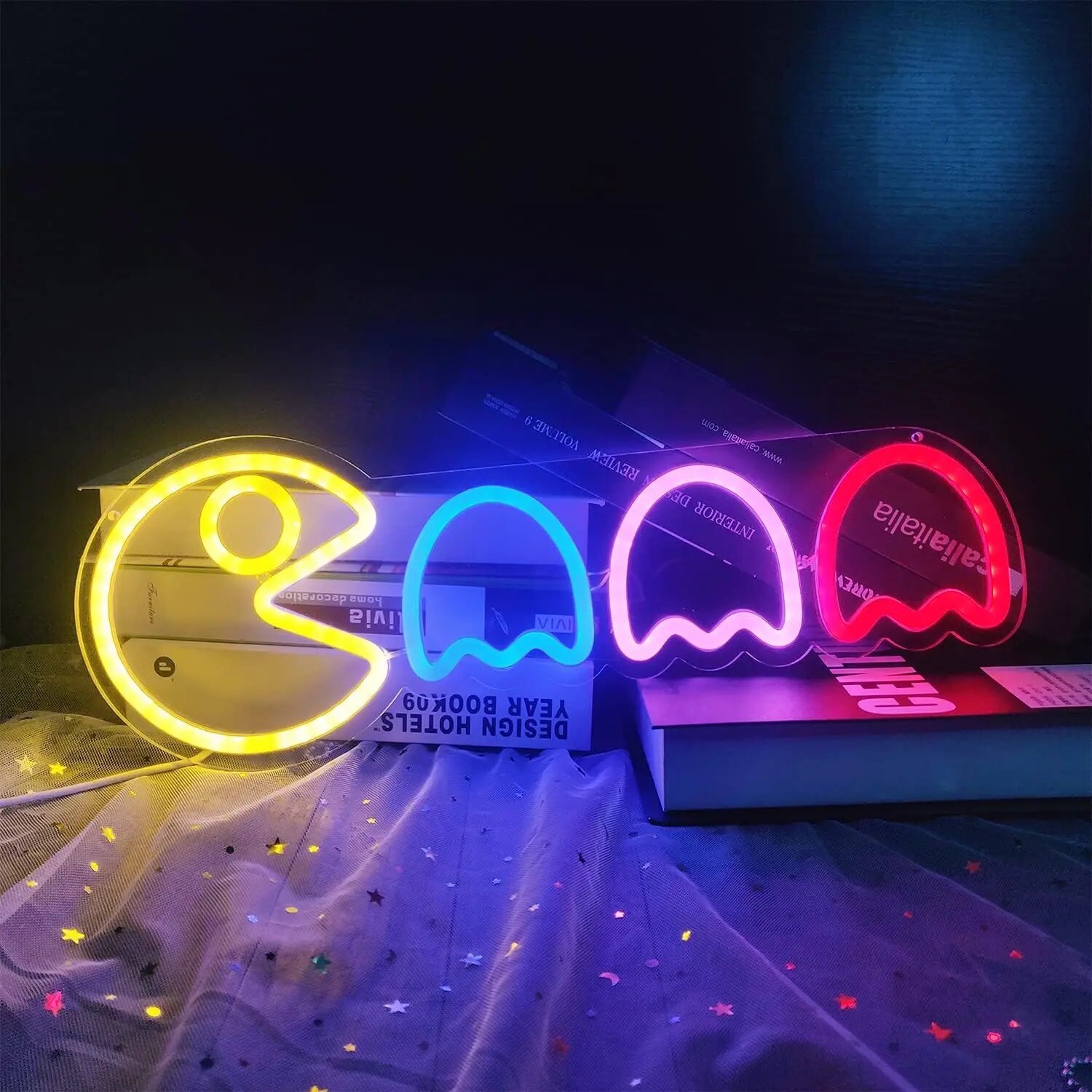 “Gaming Neon Sign – Retro Arcade Ghost Light, Game Room Décor”