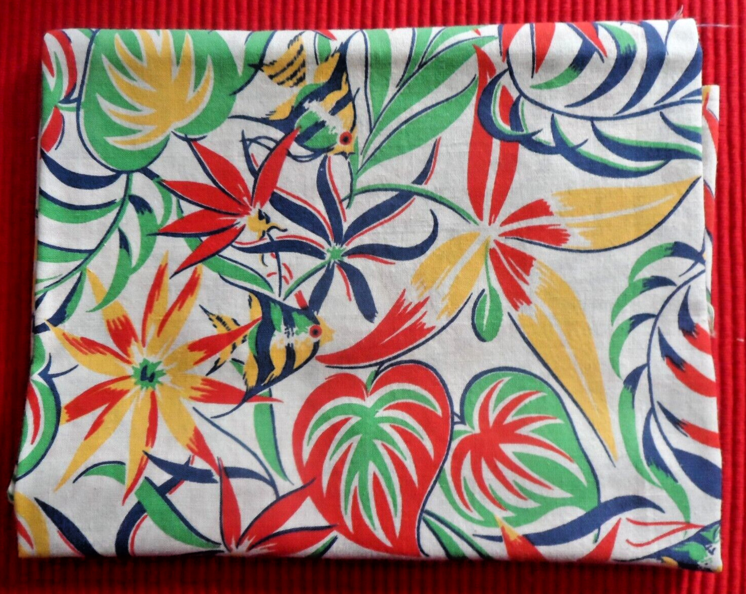 Vintage Feed Sacks Fabric Red Green Yellow Blue Angel Fish 36″ x44 “