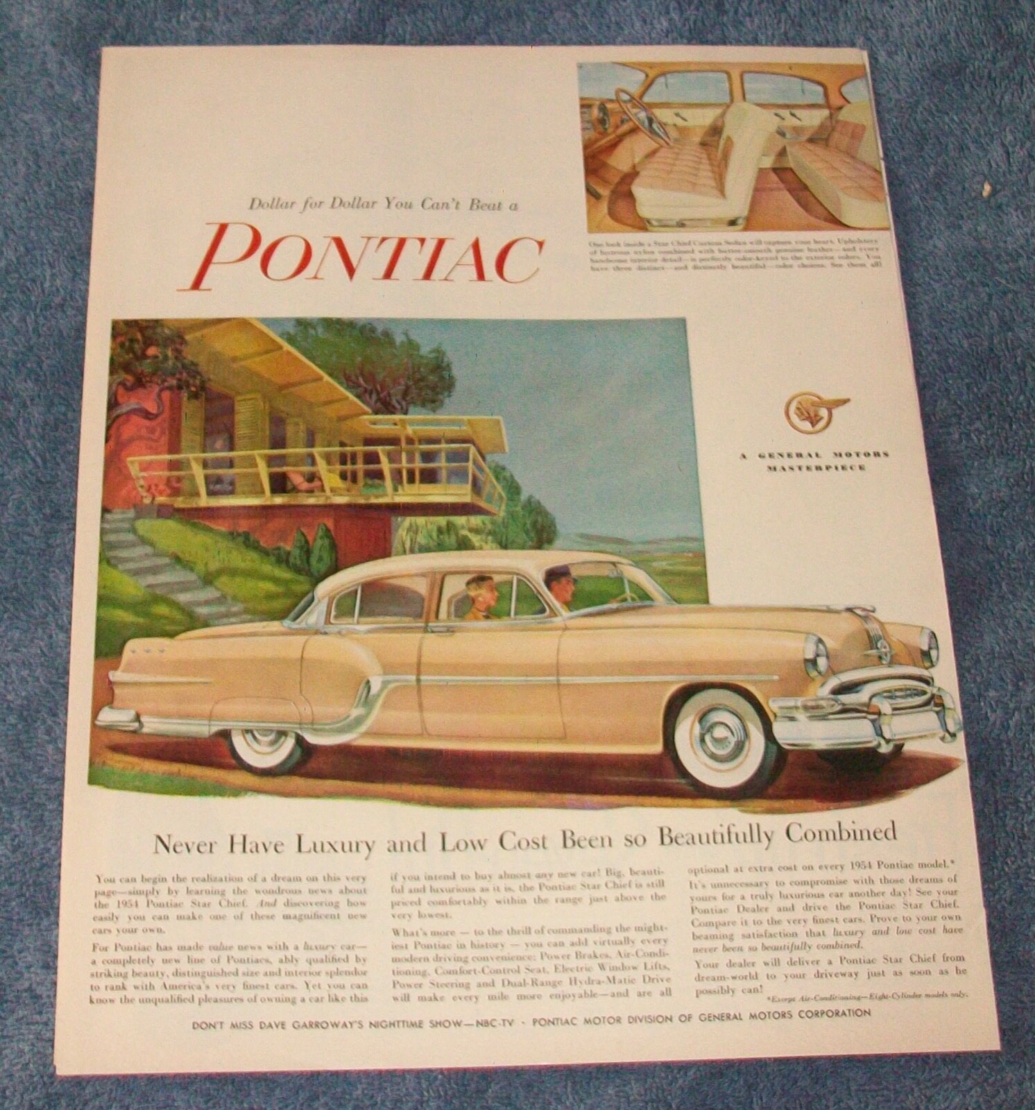 1954 Pontiac 4-Door Sedan Vintage Color Ad “Never Have Luxury and Low Cost…”