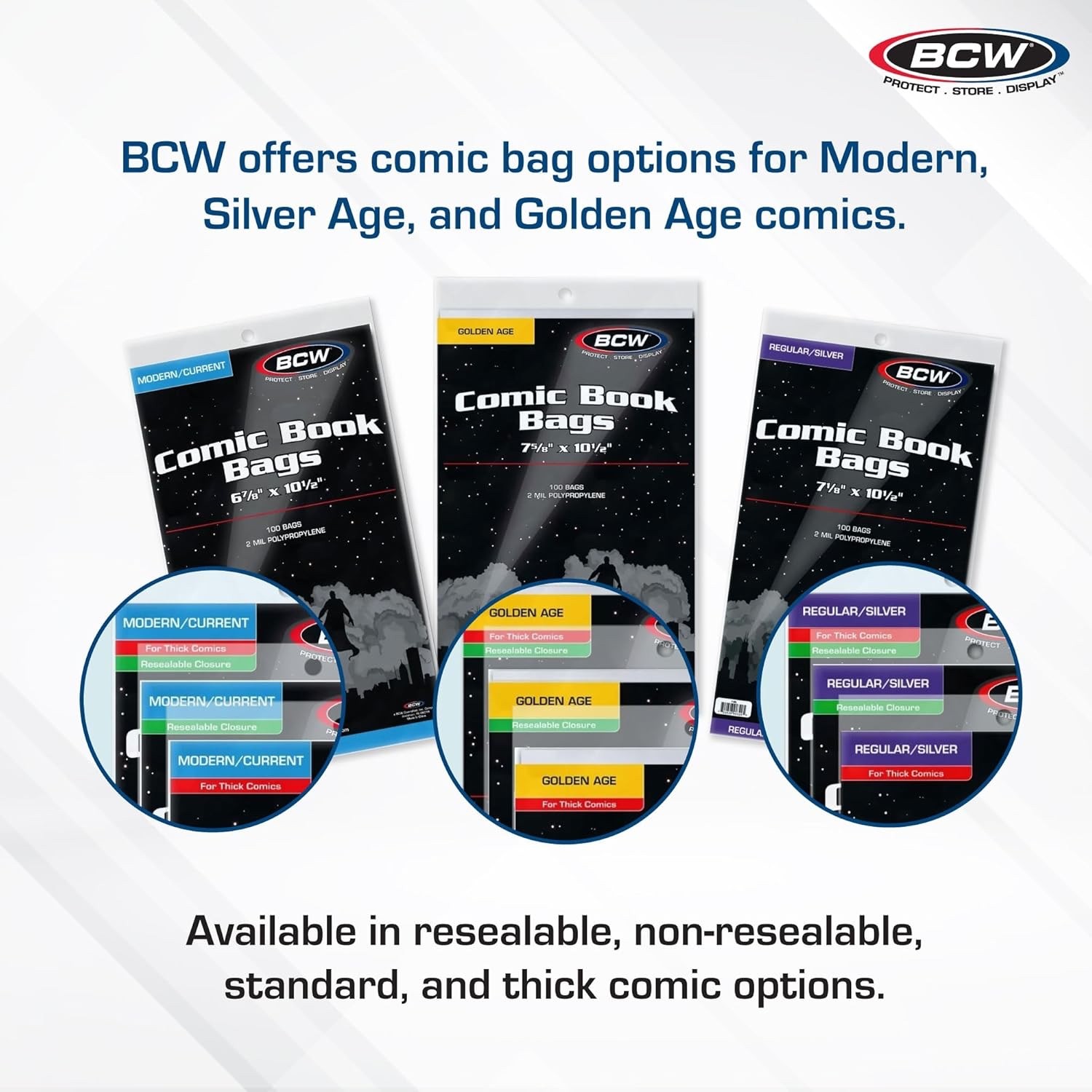 🔥(100-Pack) BCW Silver Age / Regular Size Resealable Comic Book Bags Acid Free