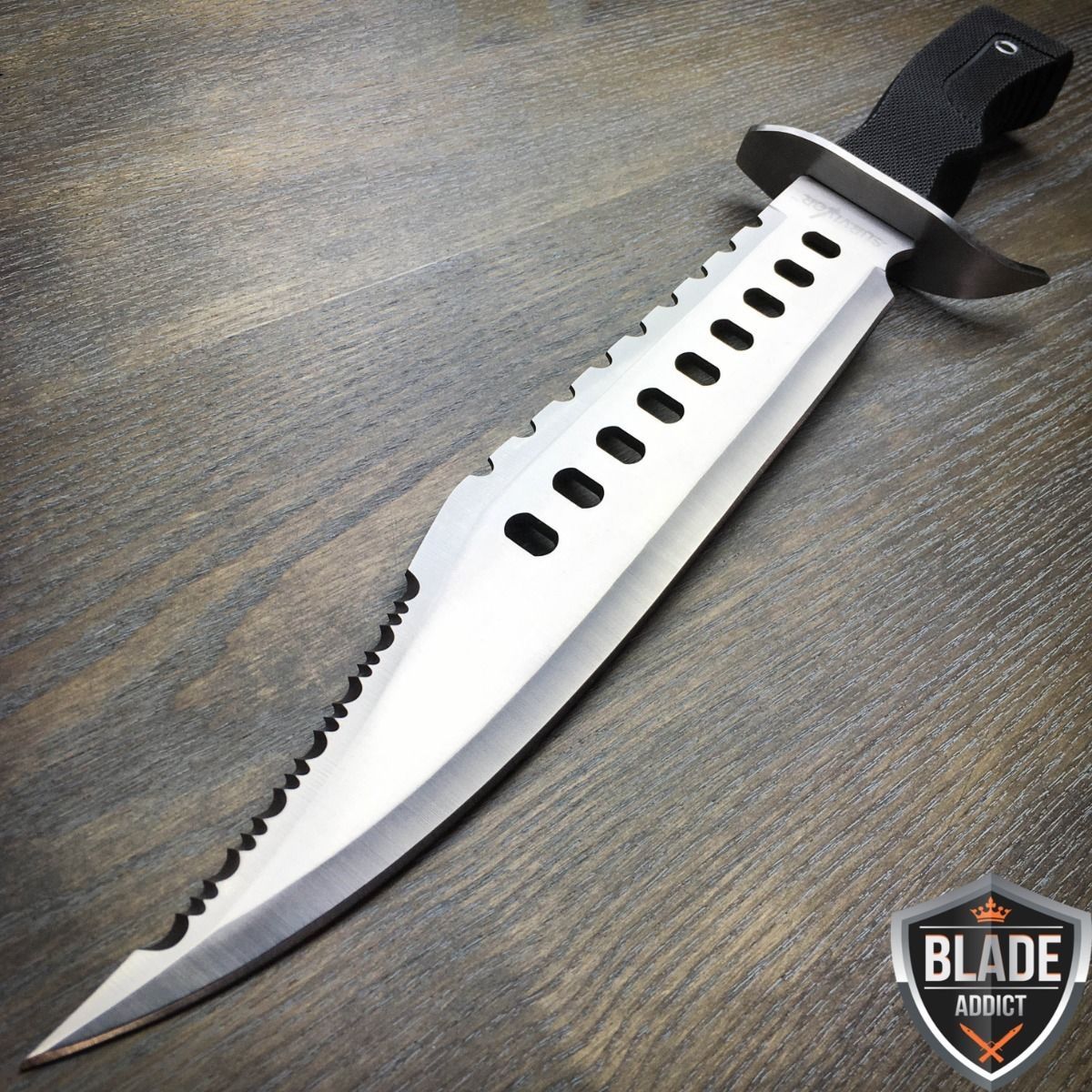 17″ Tactical Hunting Rambo Full Tang Fixed Blade Knife Machete Bowie + Sheath