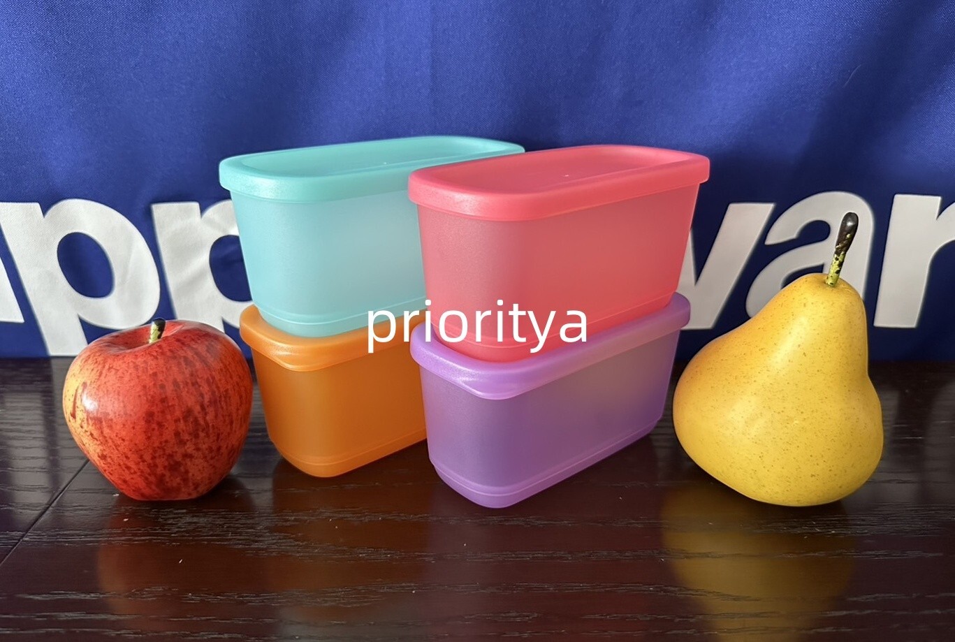 Tupperware Mini Basic Bright Rectangular Container Set 4 Sheer Rainbow Color New