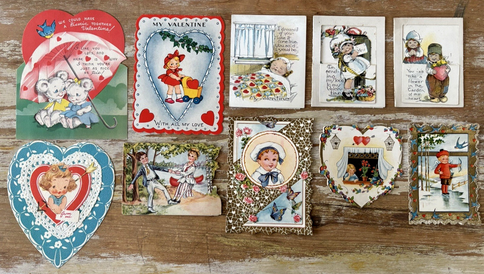 Vintage die cut paper Valentines Day cards 1930’s 1940’s A-Meri-Card Gibson