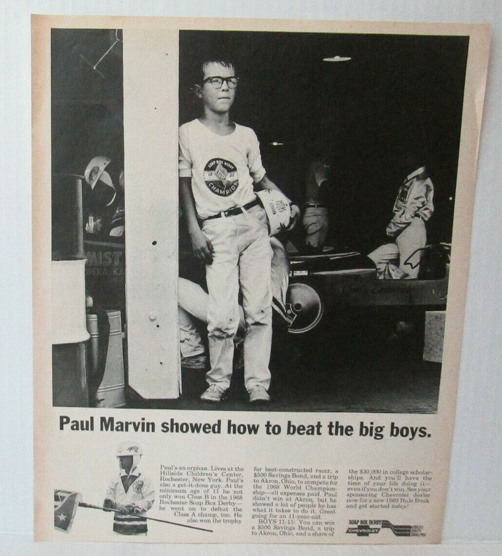 1969 CHEVROLET SOAP BOX DERBY 1960’s 10″ X 12.25″ Magazine Ad LM49