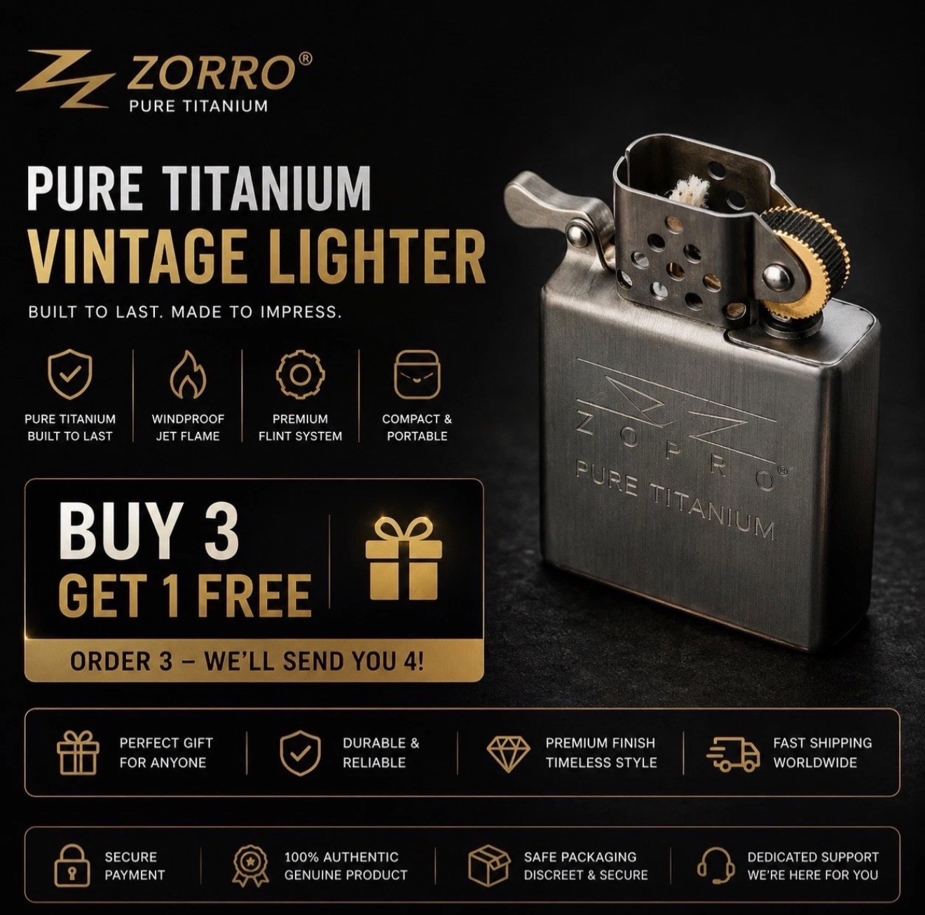Buy 3 Get 1 ZORRO Titanium Insert Windproof Kerosene Lighter Fuel Tank for 902..