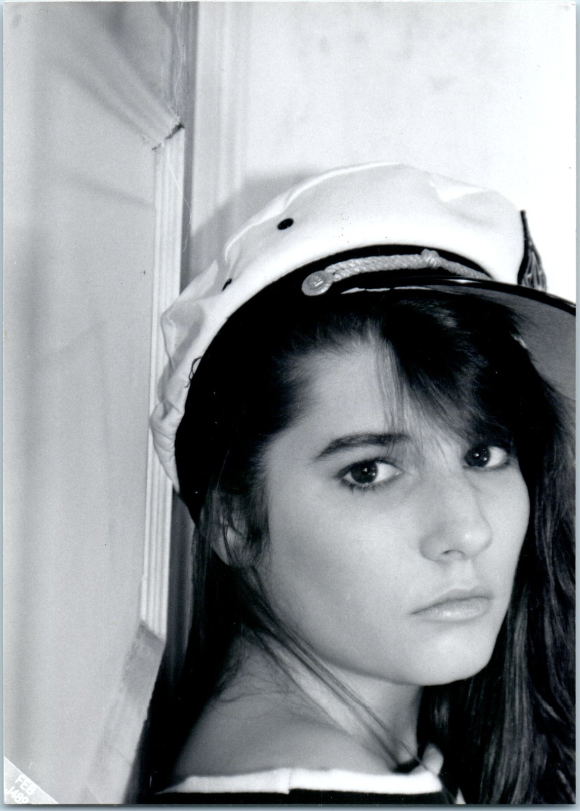 1980s Model Woman Wearing Sailor Captain Hat Portrait Vintage Photo
