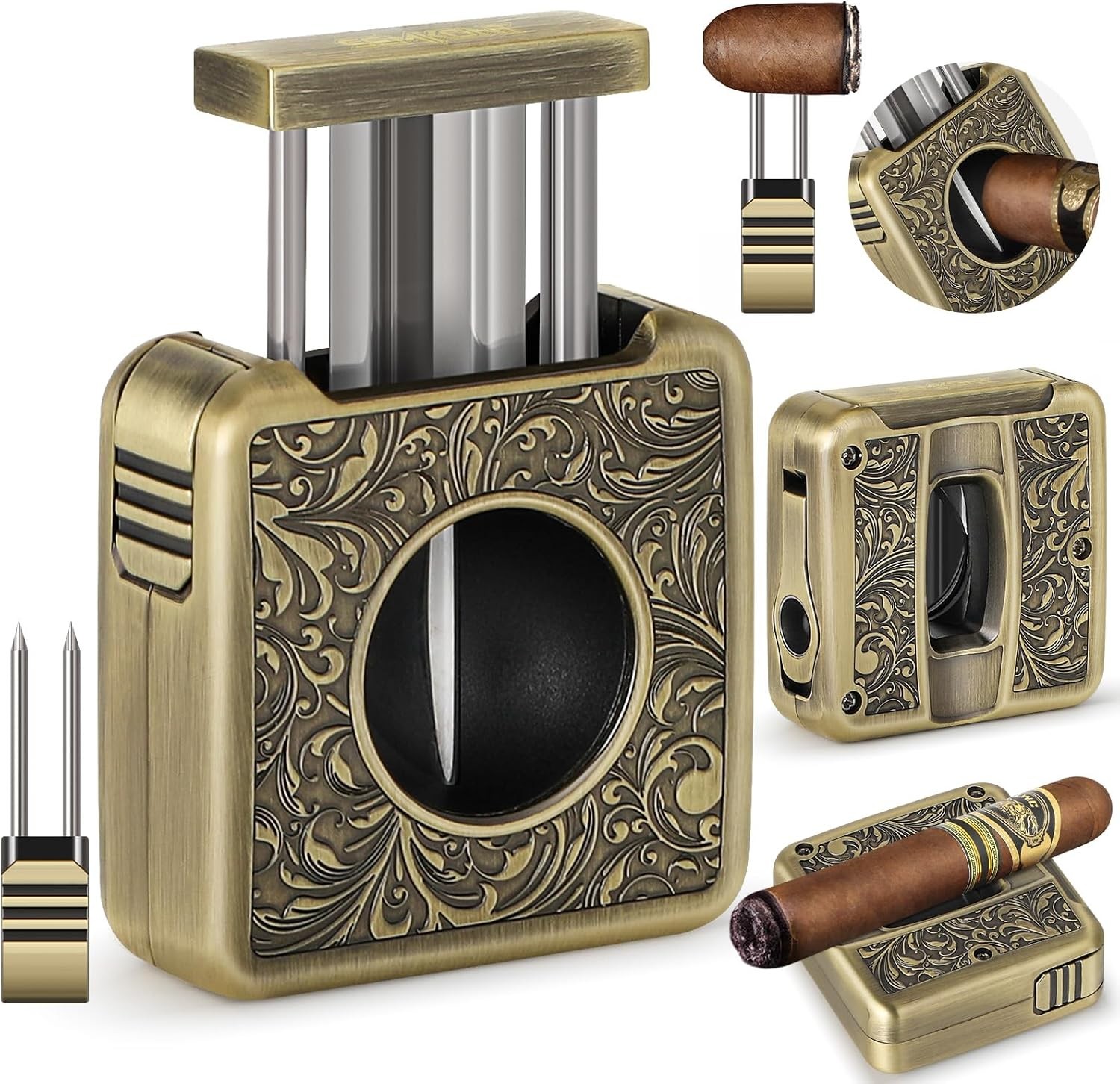 Luxury Cigar Cutter V Cut 4 In 1 Stainless Steel Guillotine Holder,Punch 60 Gaug