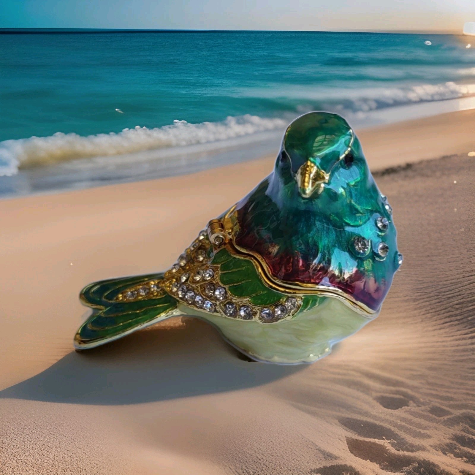 Green Malachite Bird Trinket Box