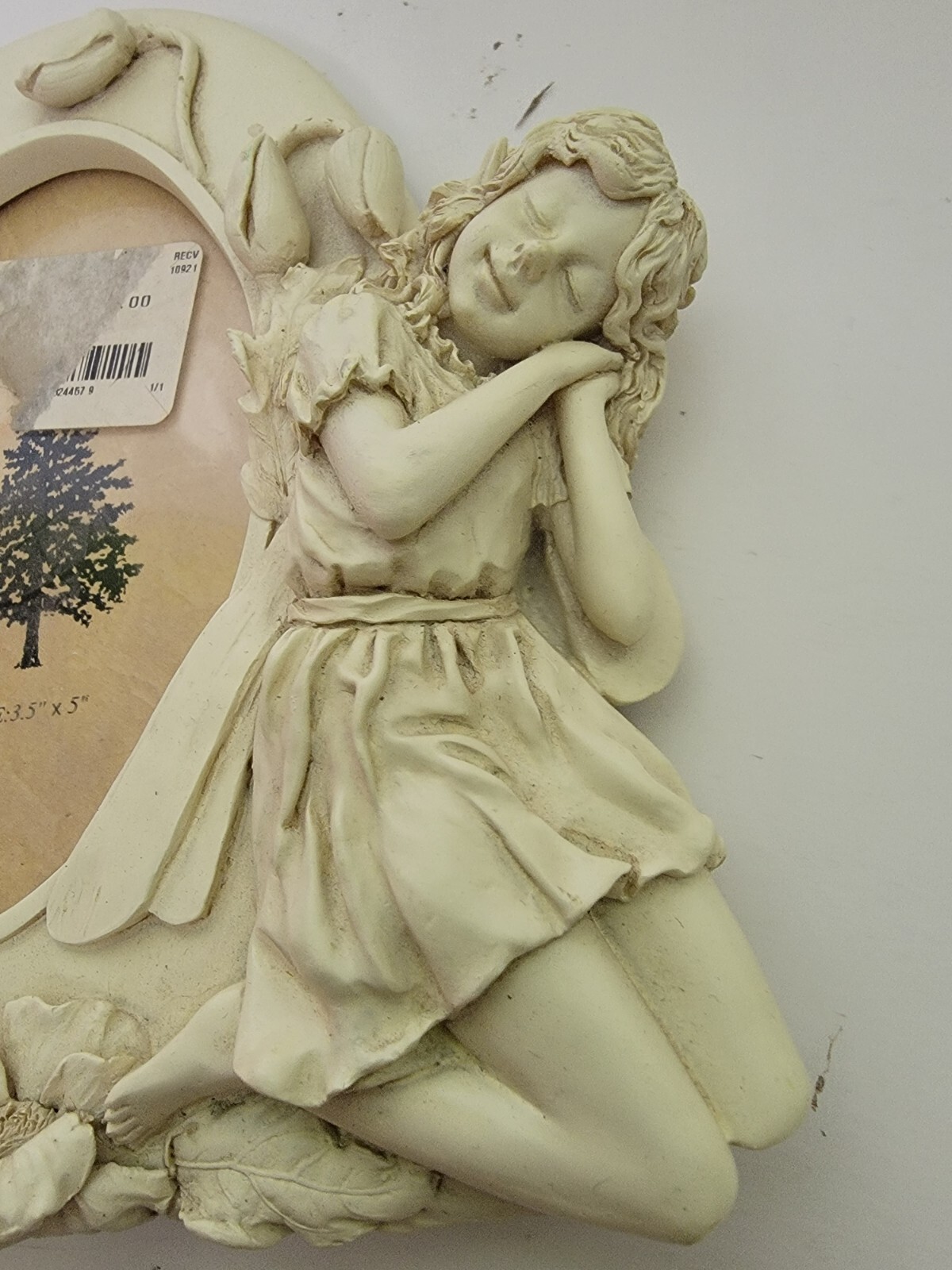 Vintage Angel Picture Frame Flowers Memorial Ceramic Mini 3.5″ X 5″