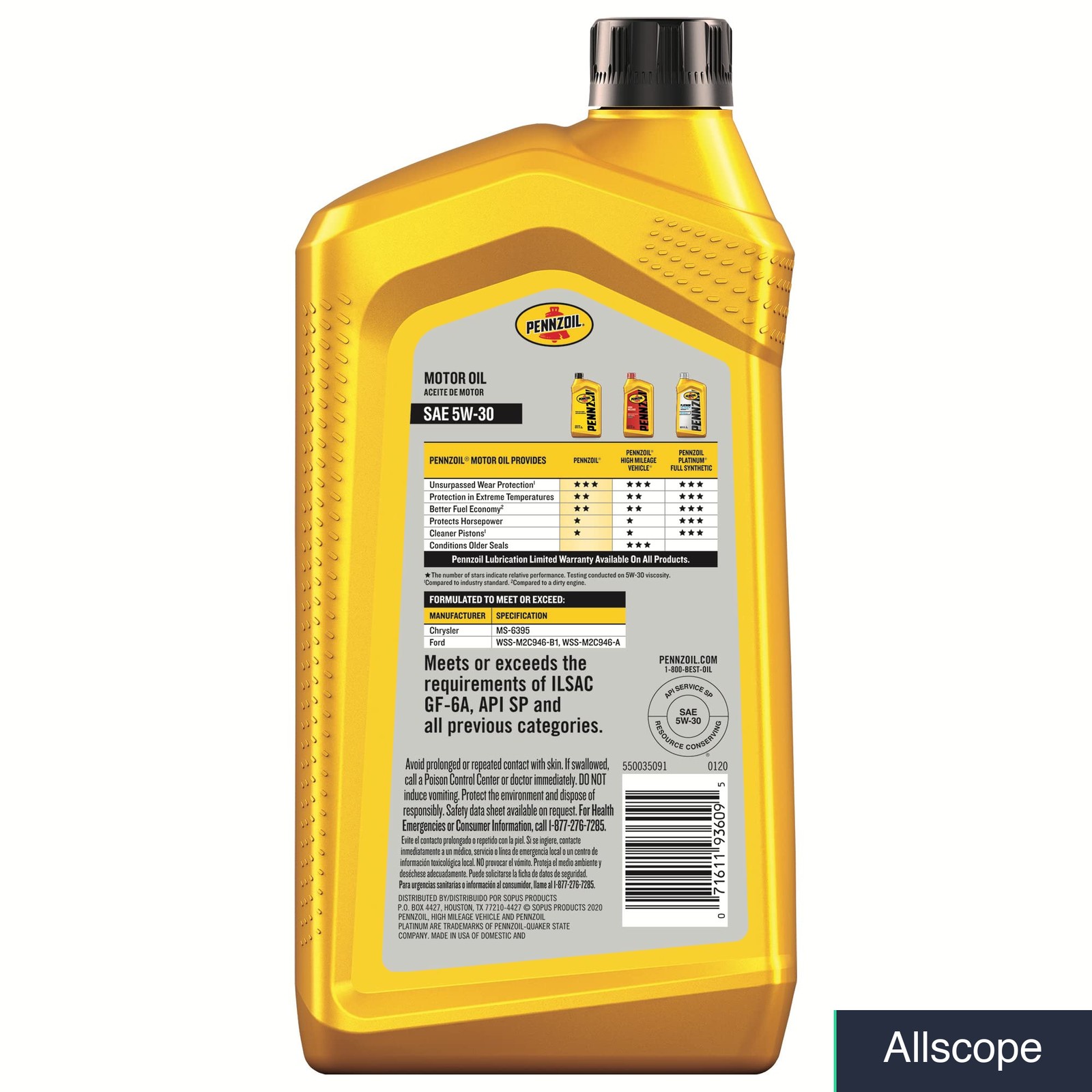 Pennzoil Synthetic Blend 5W-30 Motor Oil (1-Quart, SinglePack) (Pack of 2)
