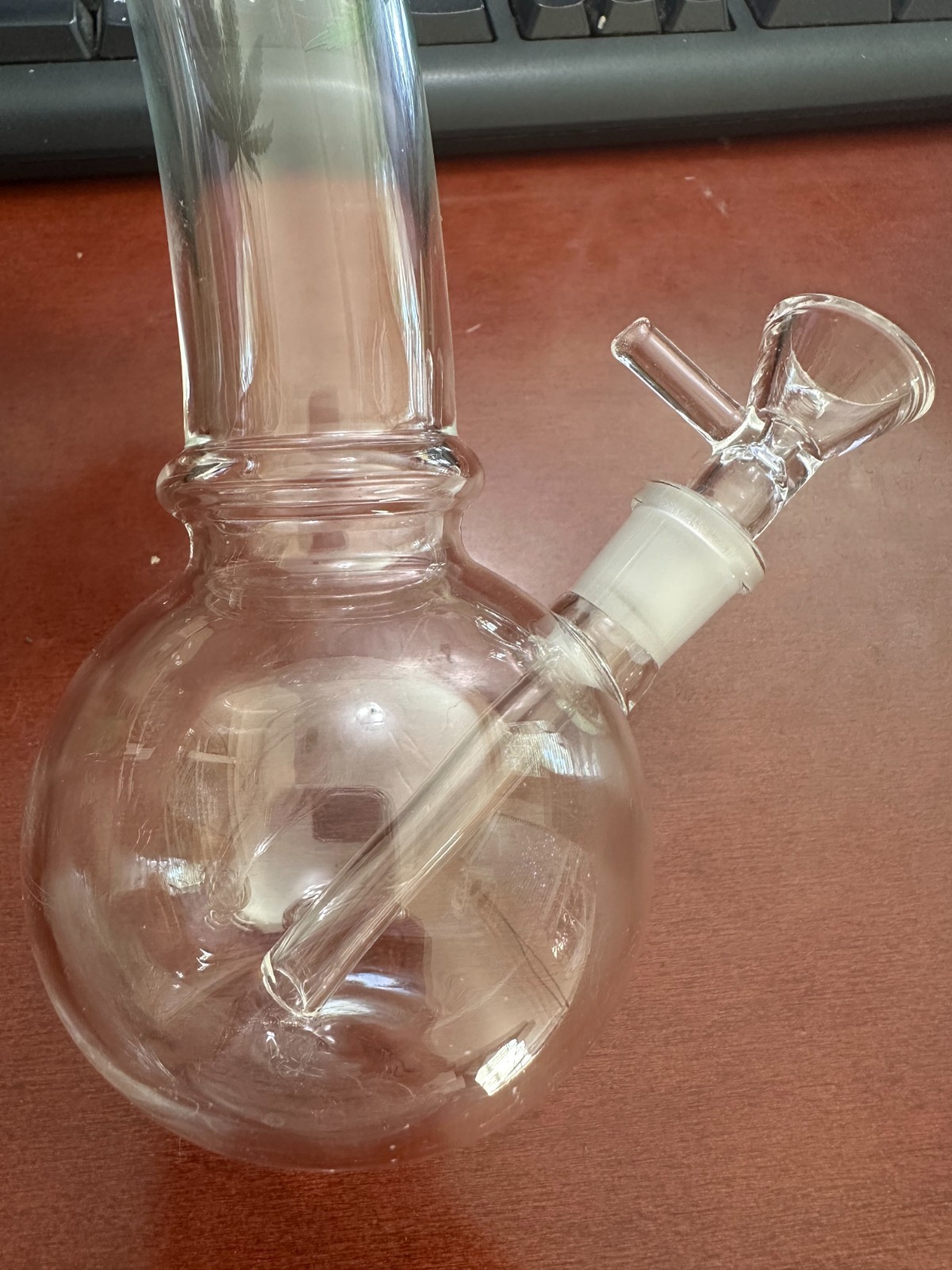 8″ Clear Glass Bong Water Pipe with Small Leaf Design Simple Durable Affordable