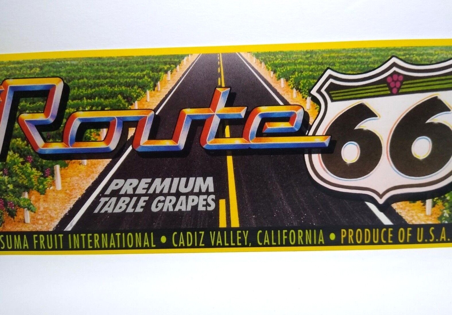 Route 66 Table Grapes Fruit Crate Label 1960’s Vintage Famous Highway Roadway