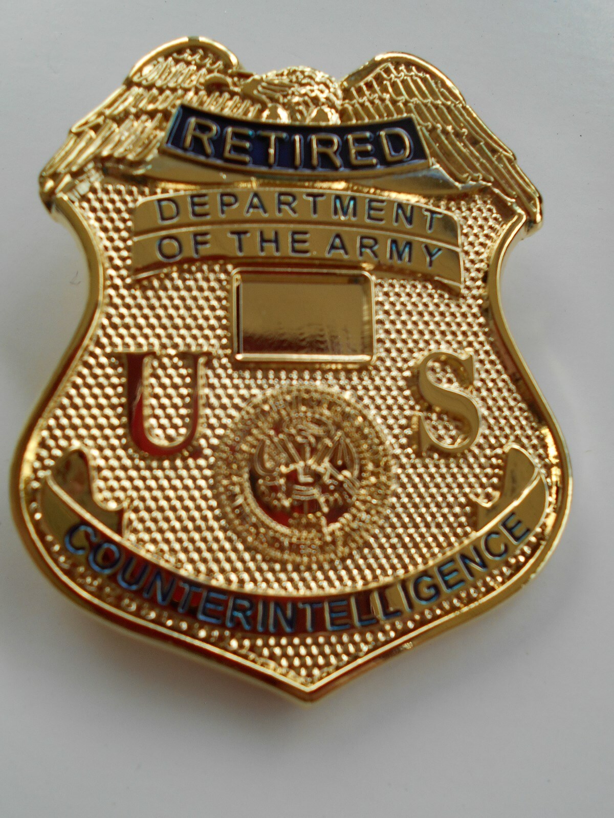 US Army COUNTERINTELLIGENCE (ACI) “RETIRED” full size Badge . With pins