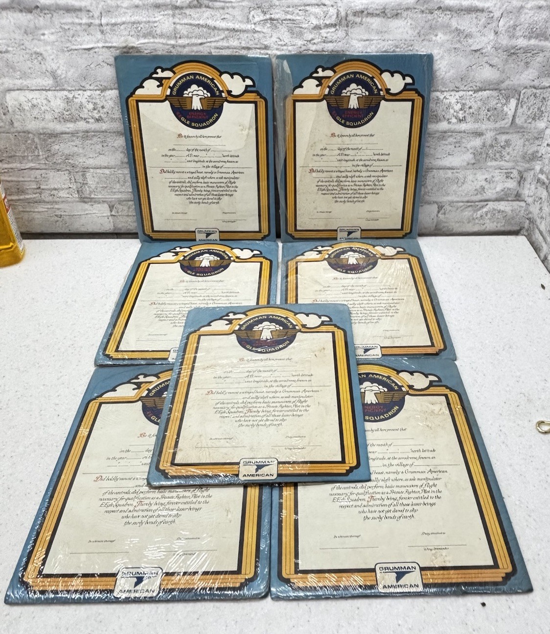 Lot Vintage Grumman American Energy Efficient Eagle Squadron Certificates