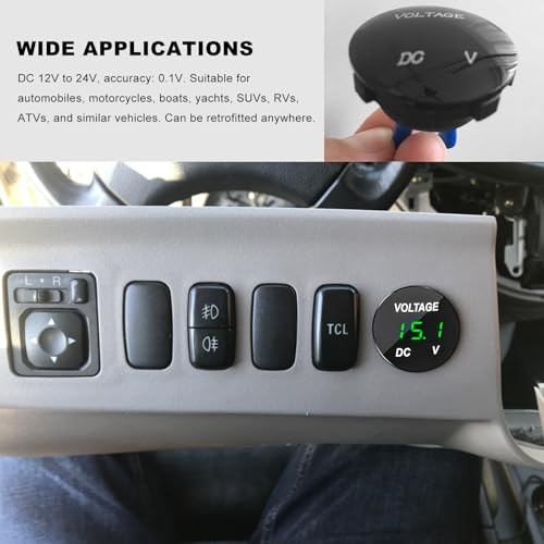 DC 12V 24V Voltmeter Gauge, Waterproof Car Voltage Meter LED Digital Green