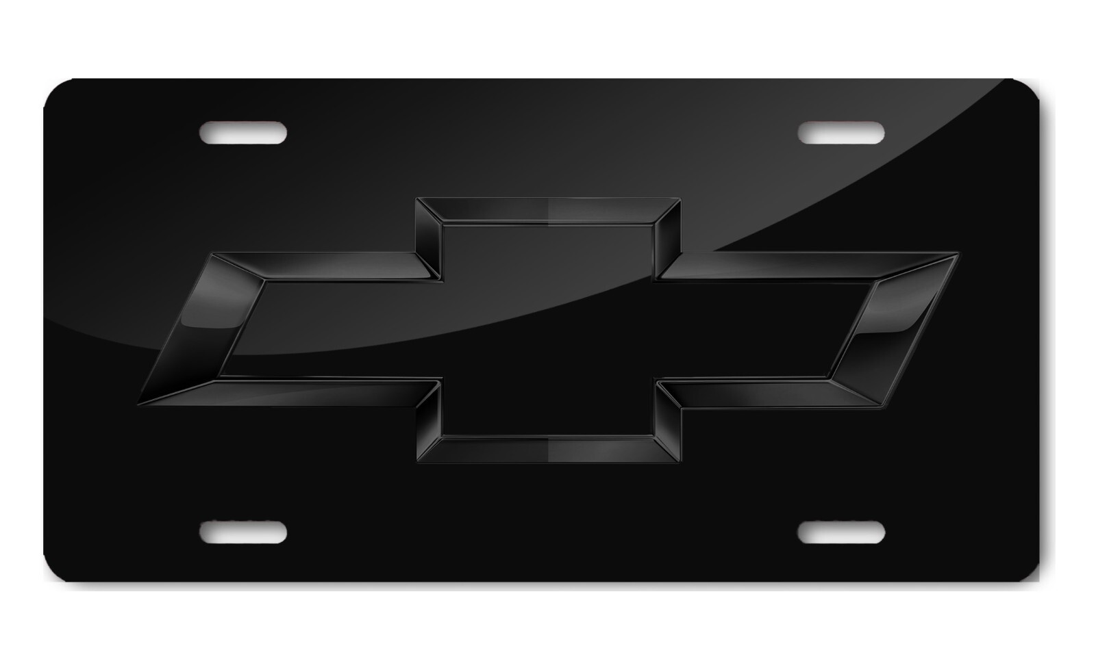 Chevy Bowtie Black Glossy Chrome look on Carbn-fiber FLAT License Plate 12″x6″