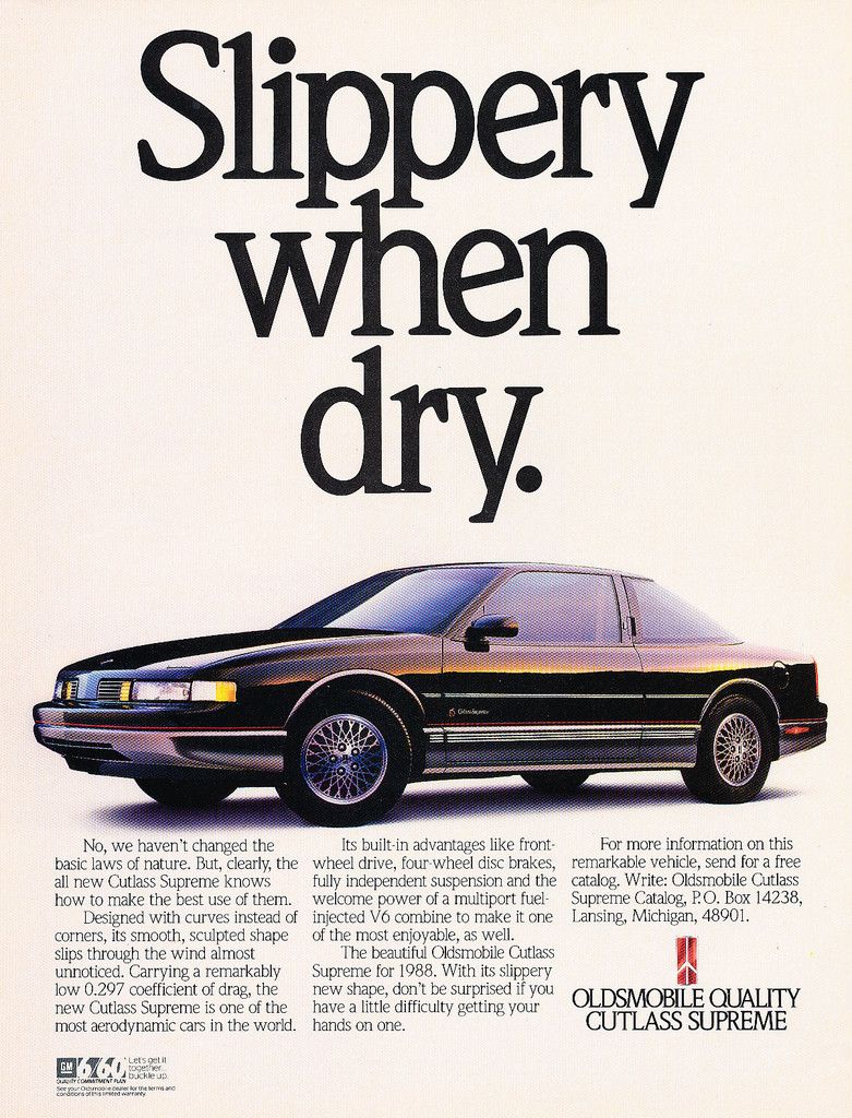 1988 Oldsmobile Olds Cutlass Supreme – Original Car Advertisement Print Ad J253